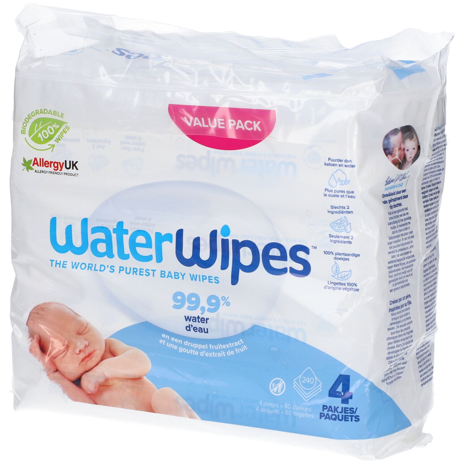 WaterWipes Vochtige Doekjes Bio 4x60st 4x60 St Tücher