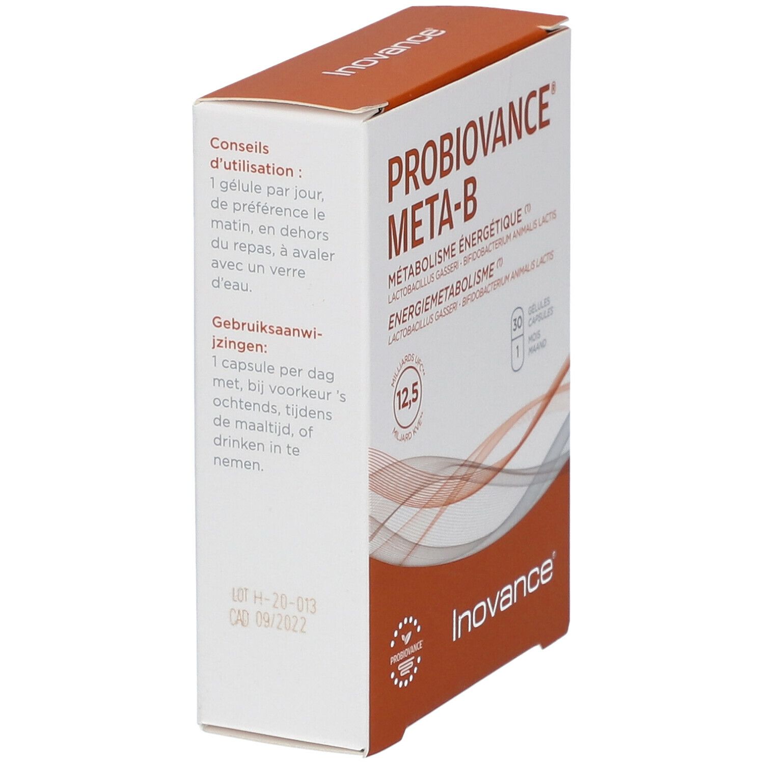 Verpakking PROBIOVANCE META-B. Bevat 30 capsules. Merk Inovance.