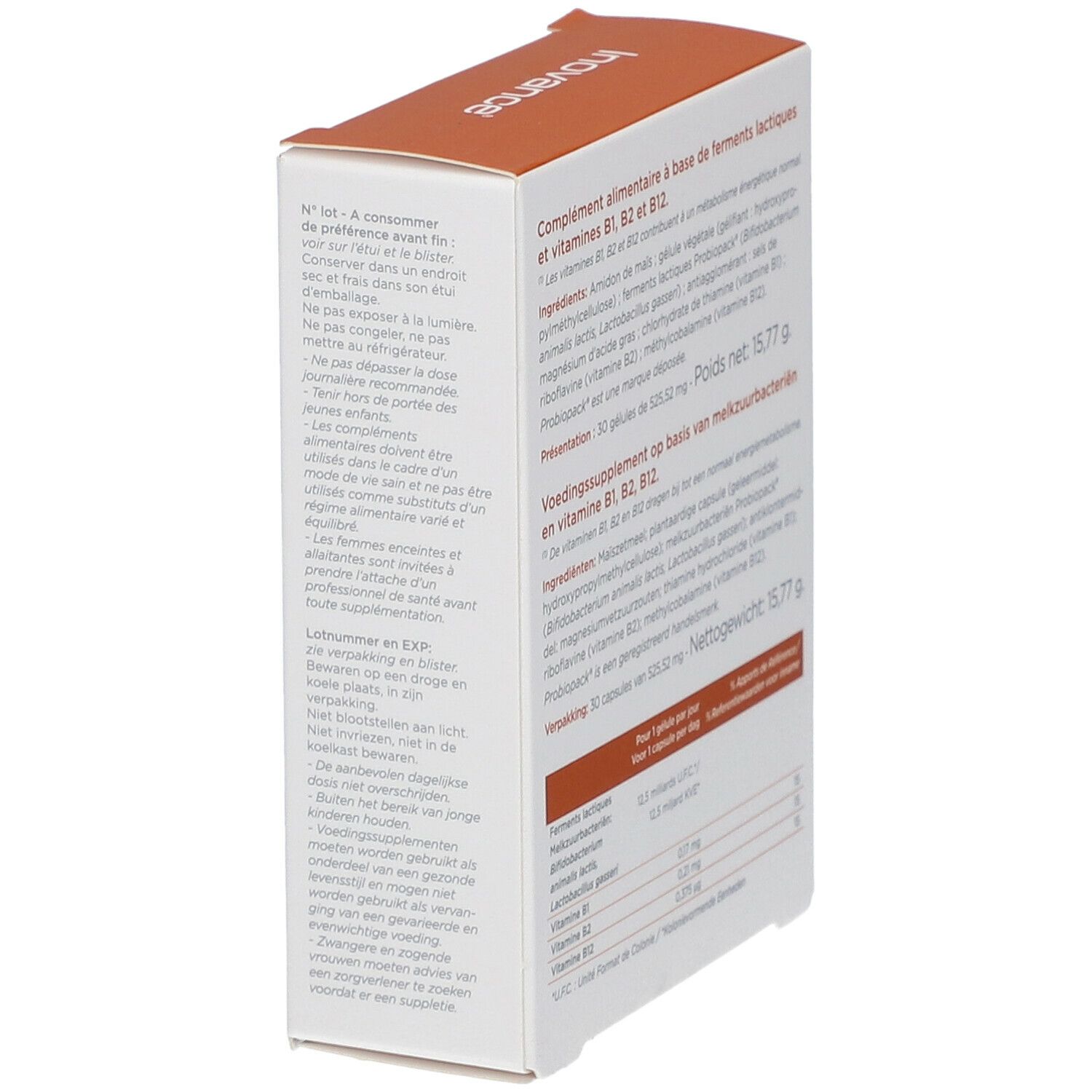 Verpakking PROBIOVANCE META-B. Bevat informatie over ingrediënten en voedingswaarde.