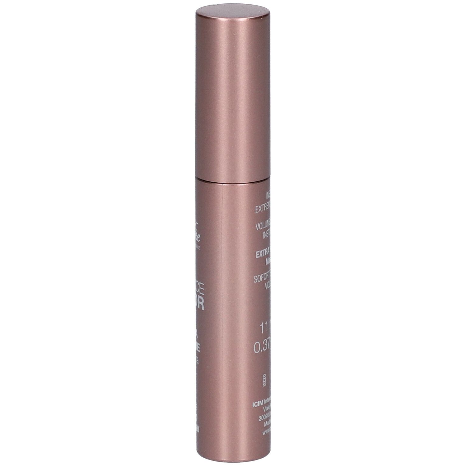 BioNike DEFENCE COLOR Mascara. Roze-gouden huls met zwarte tekst. 11 ml, 0.37 fl. oz. Extra Volumen Mascara.