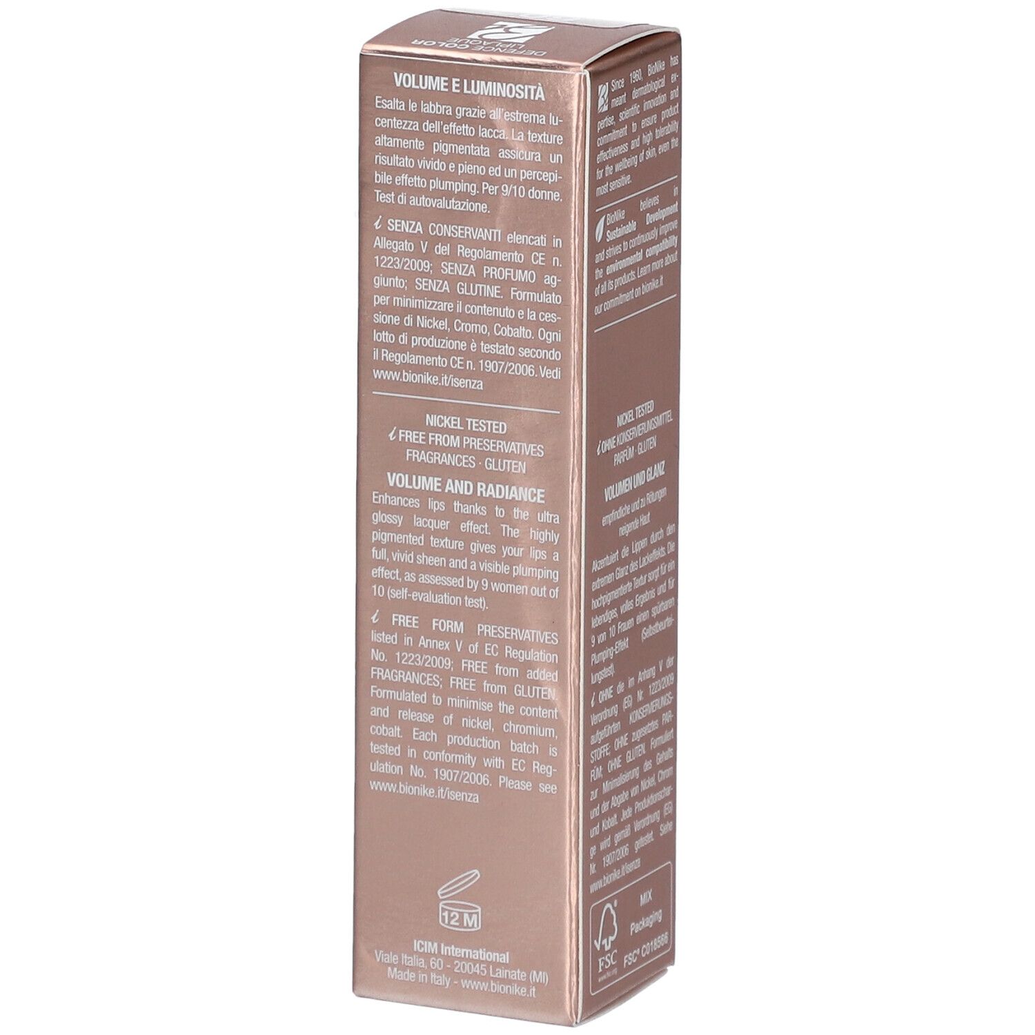 Kartonverpackung. Text über Inhaltsstoffe und Anwendung. FSC-Logo. Volumenangabe: 4,5 ml.
