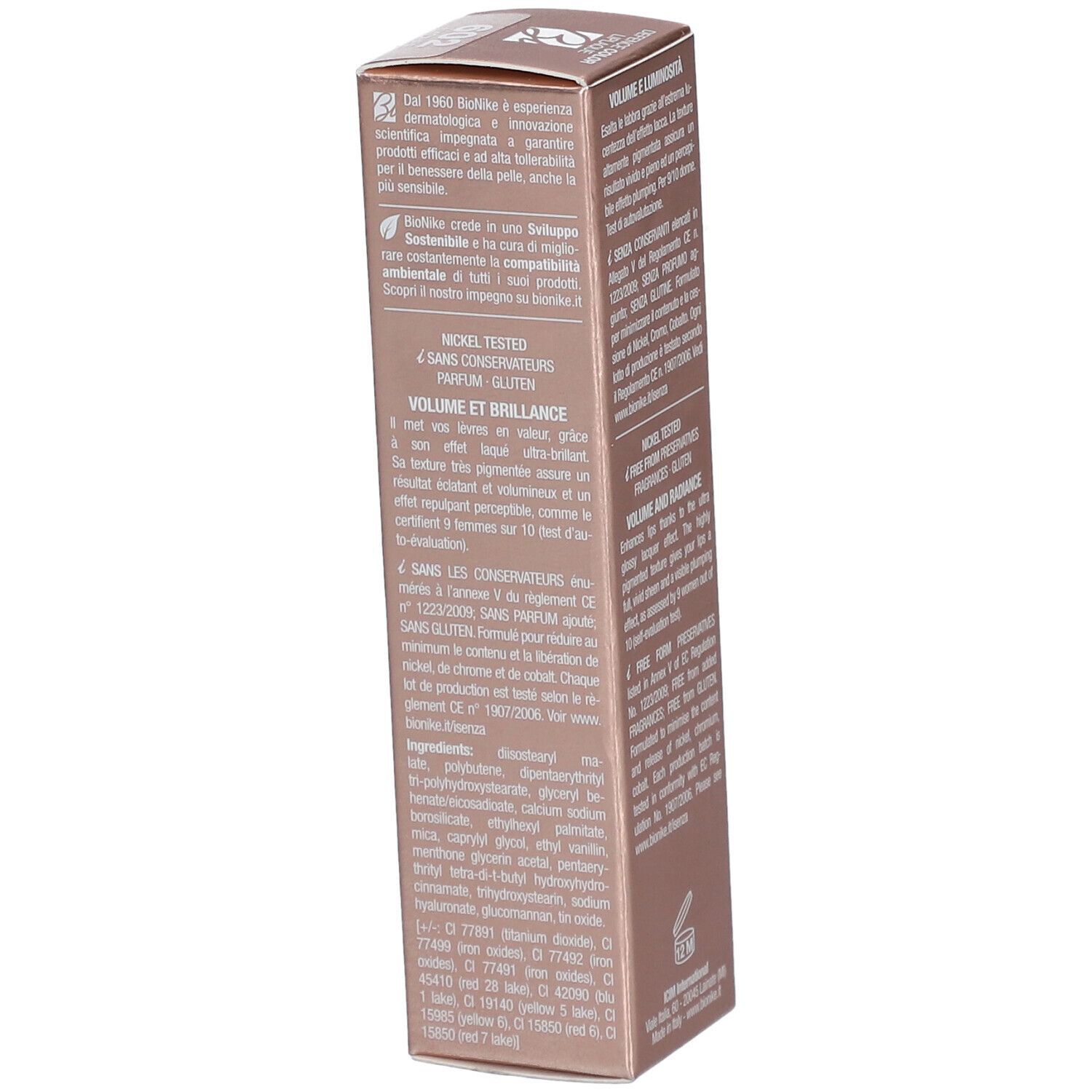 Kartonverpackung. Text über Inhaltsstoffe und Anwendung. Inhaltsstoffliste. Volumenangabe: 4,5 ml.
