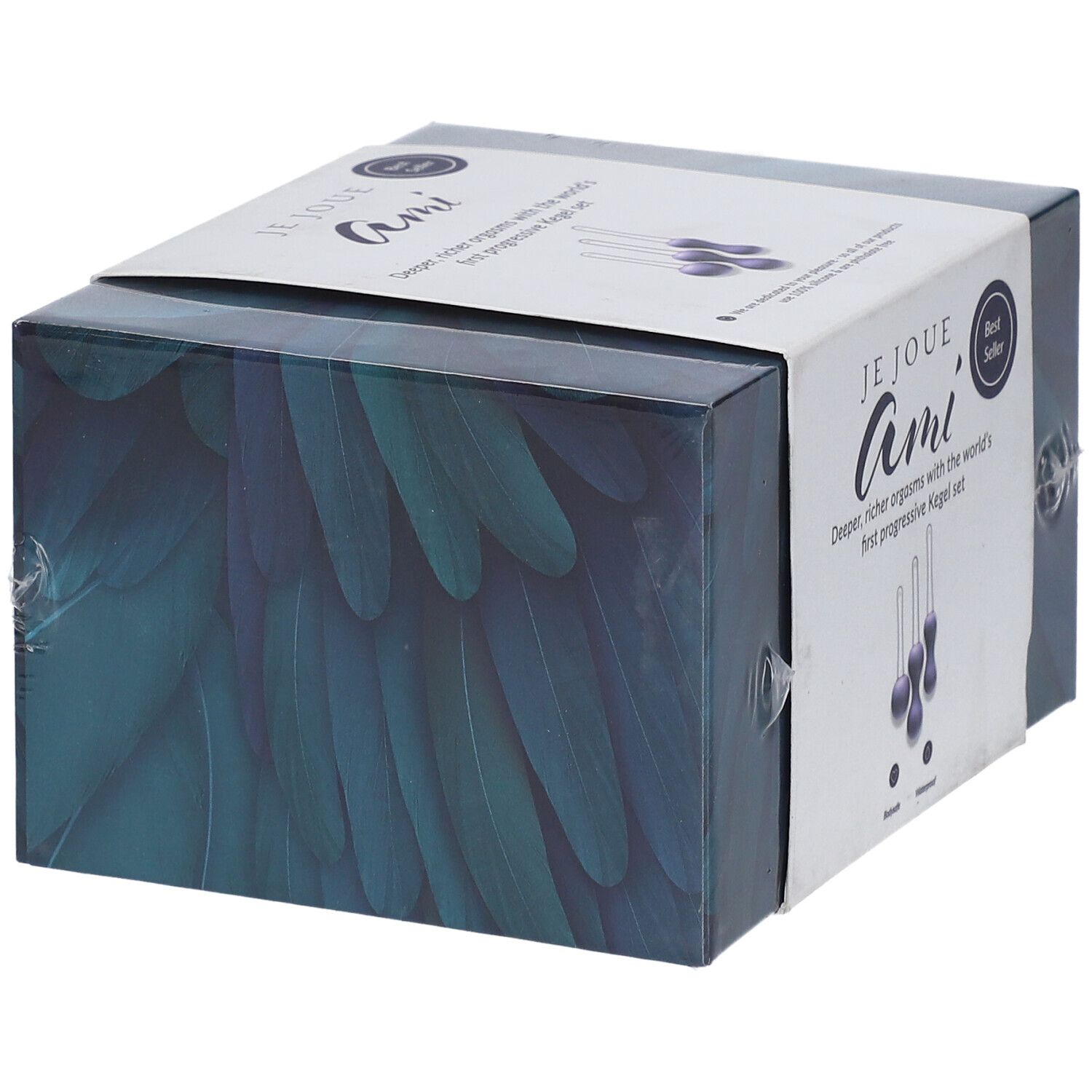 Verpackung für ein progressives Nagelset mit Federmotiv und Produktabbildung.