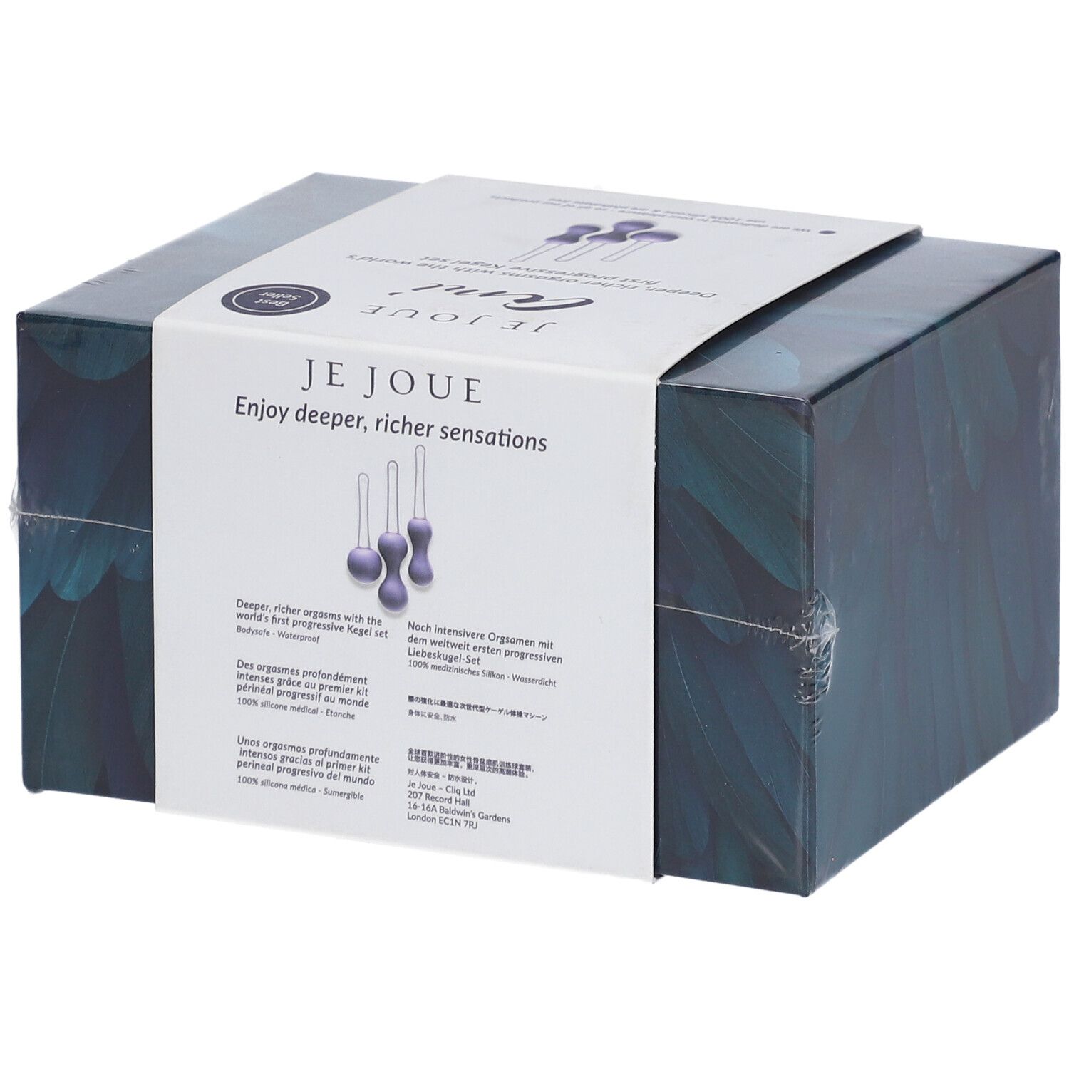 Verpackung mit drei lila progressiven Fingern aus Glas.