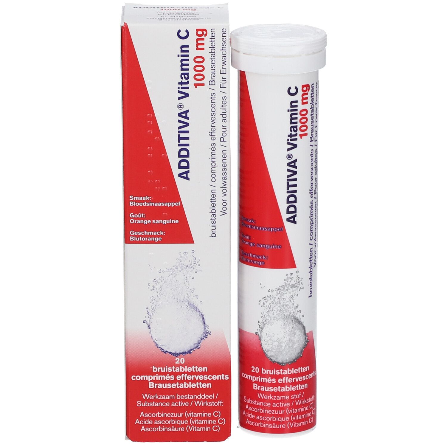 Additiva Vitamin C 1000 mg. Tube et boîte. Comprimés effervescents. 20 comprimés.