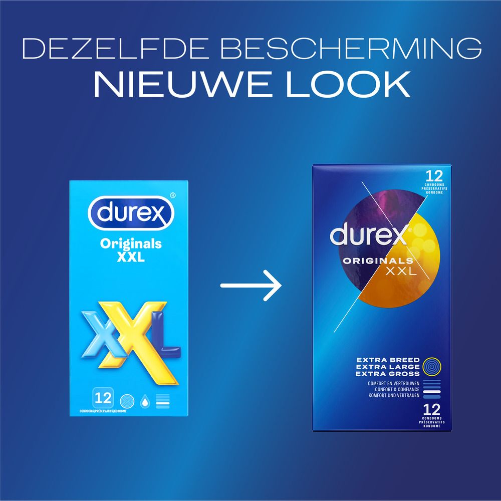 Durex Condoms: Verpakking design vergelijking voor Durex Originals XXL.