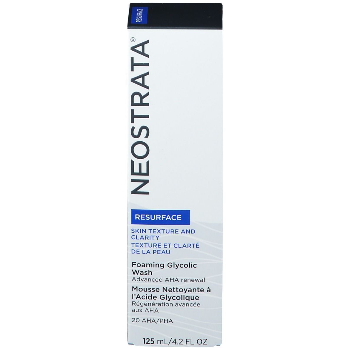 Doos met opschrift: NEOSTRATA, RESURFACE, Foaming Glycolic Wash, 125 ml.