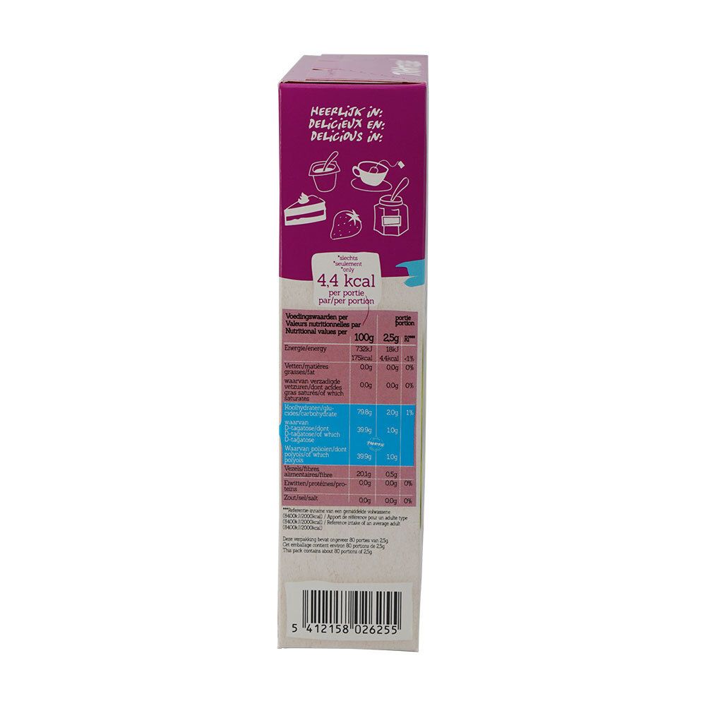 Vue latérale de l'emballage Damhert Tagatesse Tafelsüße. Contient des informations nutritionnelles.