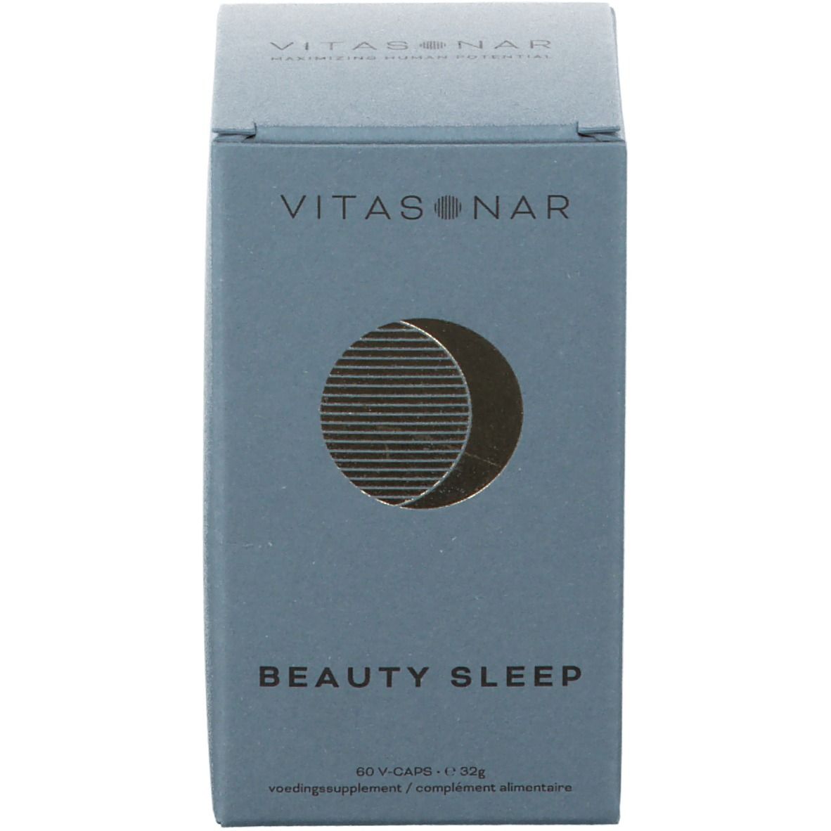 Blauwe doos met "VITASONAR" en "BEAUTY SLEEP".