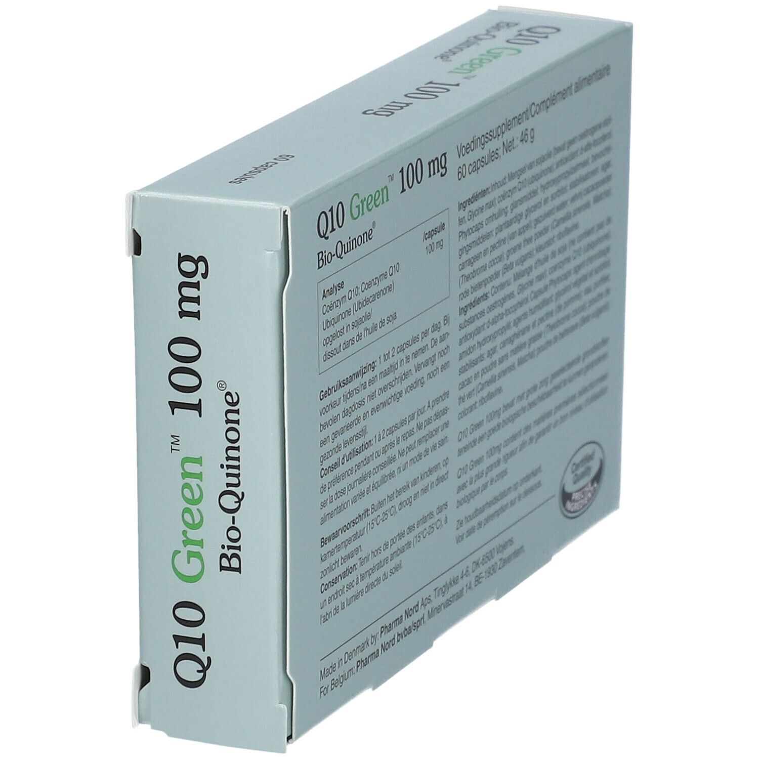 Doosje Q10 Green 100 mg Bio-Quinone. 60 capsules. Pharma Nord. Detailweergave.