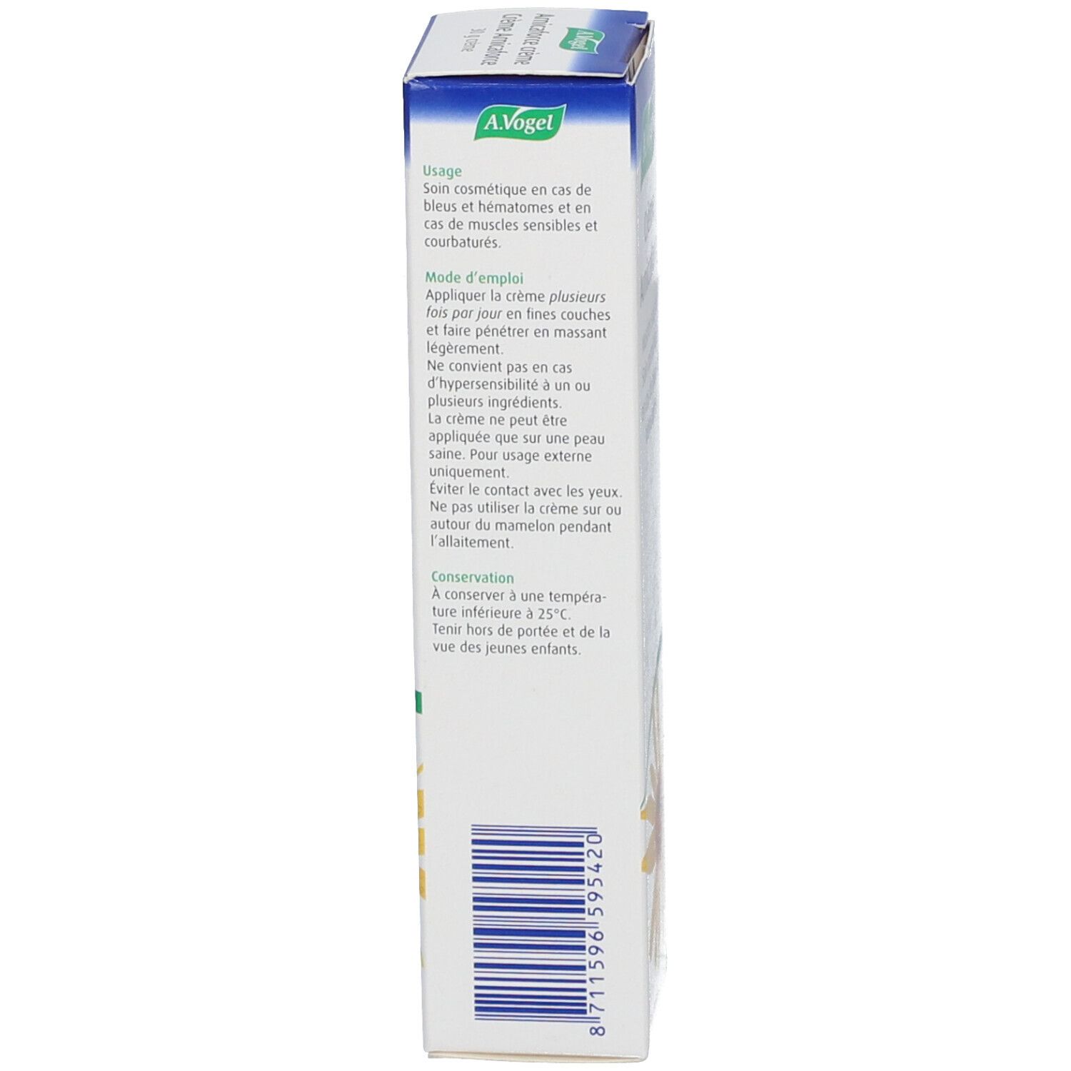 Achterkant van de productverpakking. Meertalige tekst. Bevat gebruiksaanwijzingen en fabrikantinformatie.