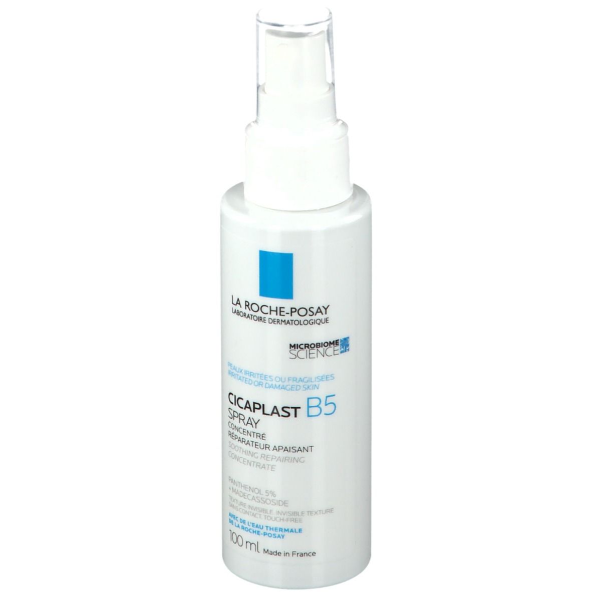 La Roche-Posay CICAPLAST B5 Spray. Witte fles met verstuiver. Blauwe accenten. 100 ml.