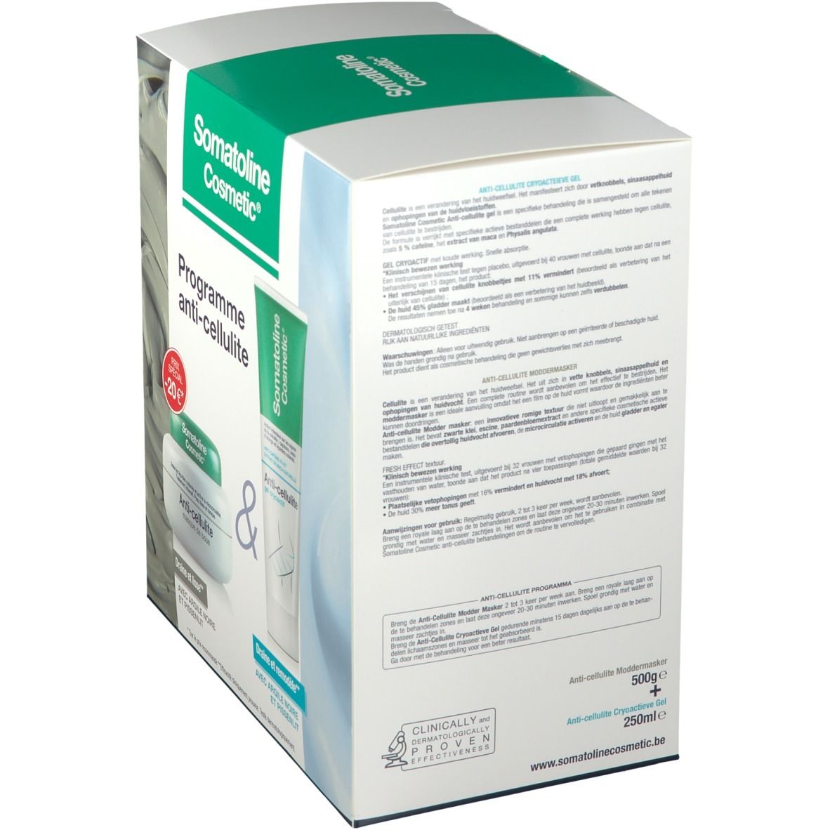 Rückseite der Verpackung von Somatoline Cosmetic Anti-Cellulite-Programm. Text und Logo.