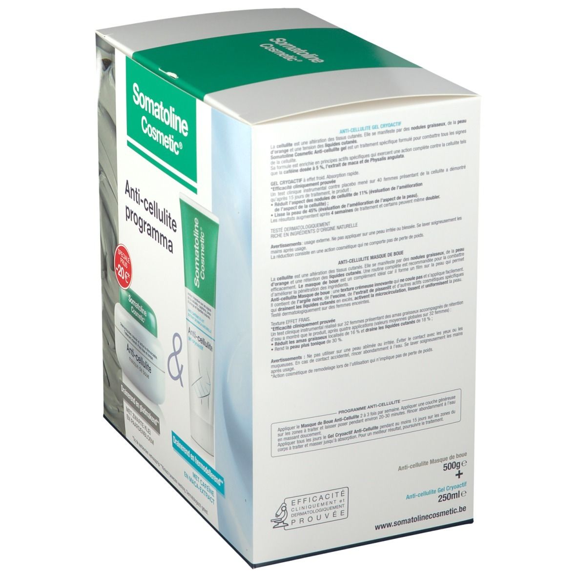 Rückseite der Verpackung von Somatoline Cosmetic Anti-Cellulite-Programm. Text und Logo.