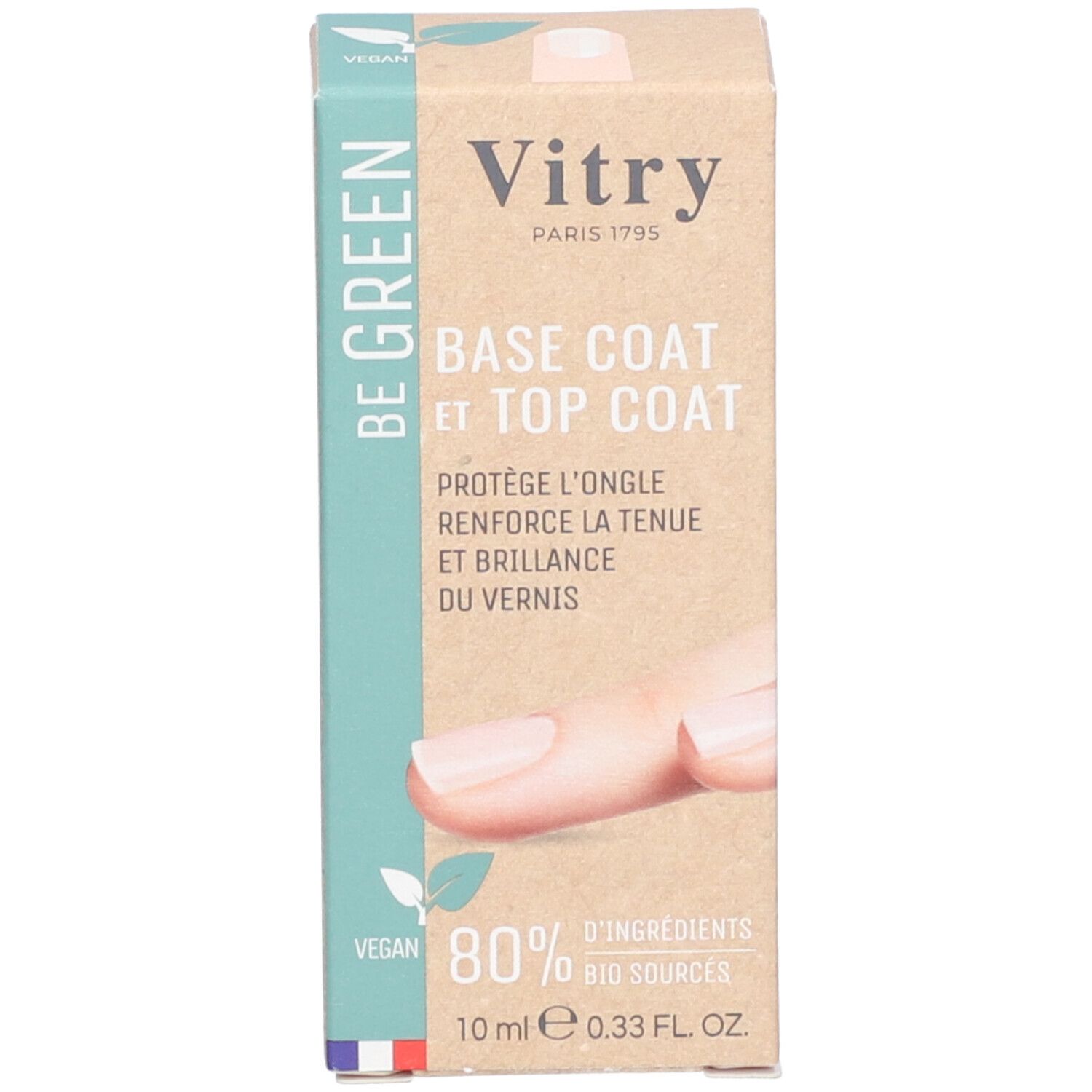 Verpackung mit Produktname, Inhaltsstoffen und Logo. Vegan-Logo und 80% Bio-Quellen.