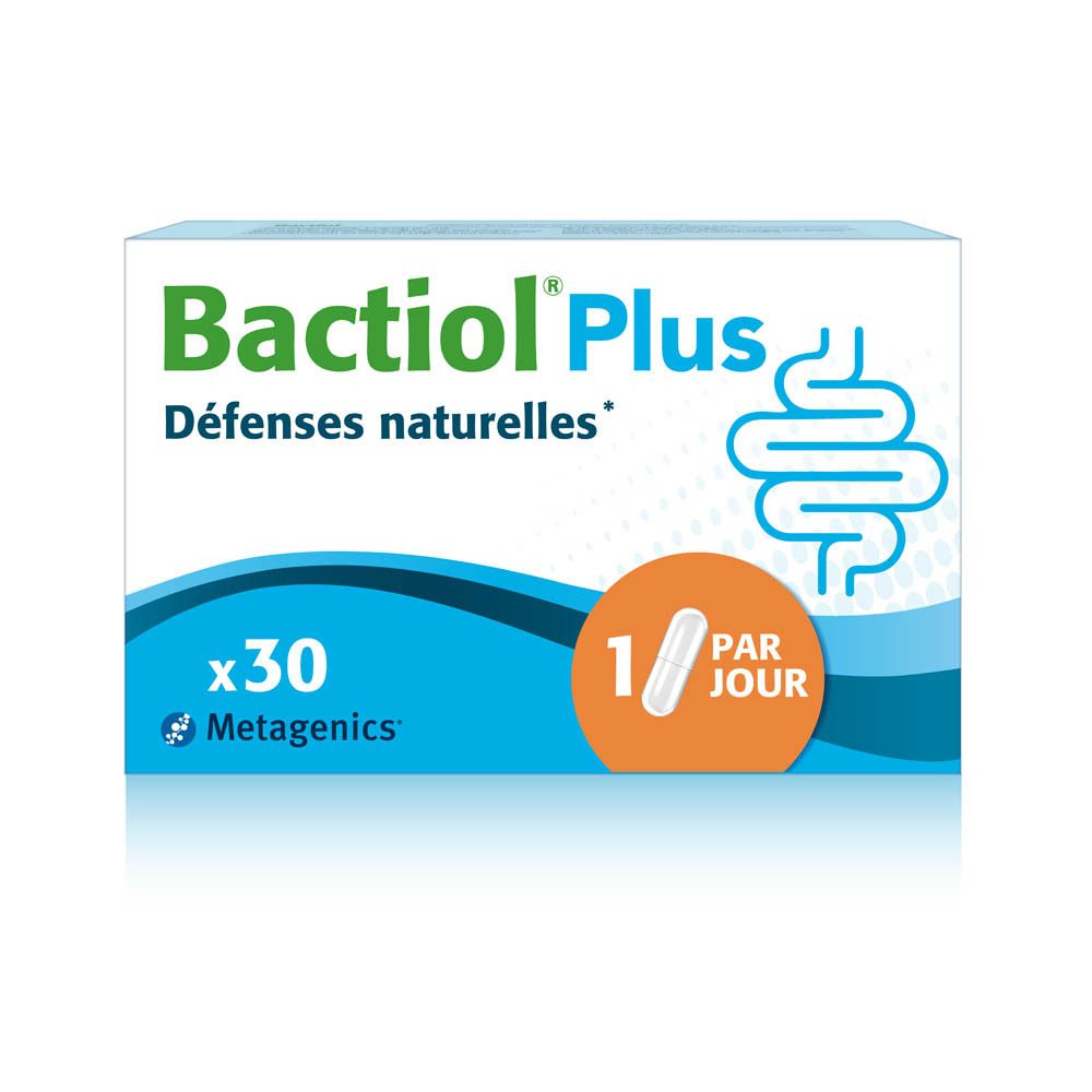 Boîte Bactiol Plus. 30 gélules, 1 par jour. Metagenics.