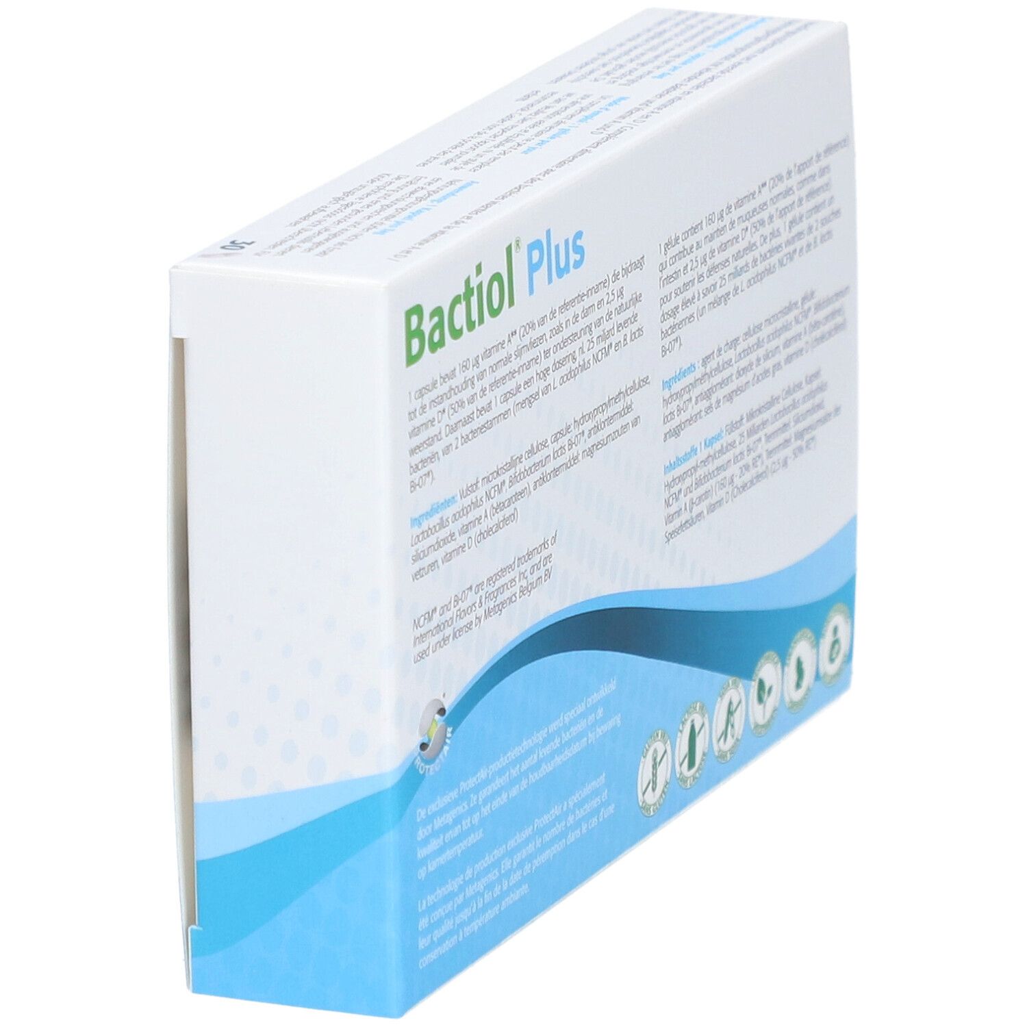 Boîte Bactiol Plus, dos. Ingrédients et informations nutritionnelles.