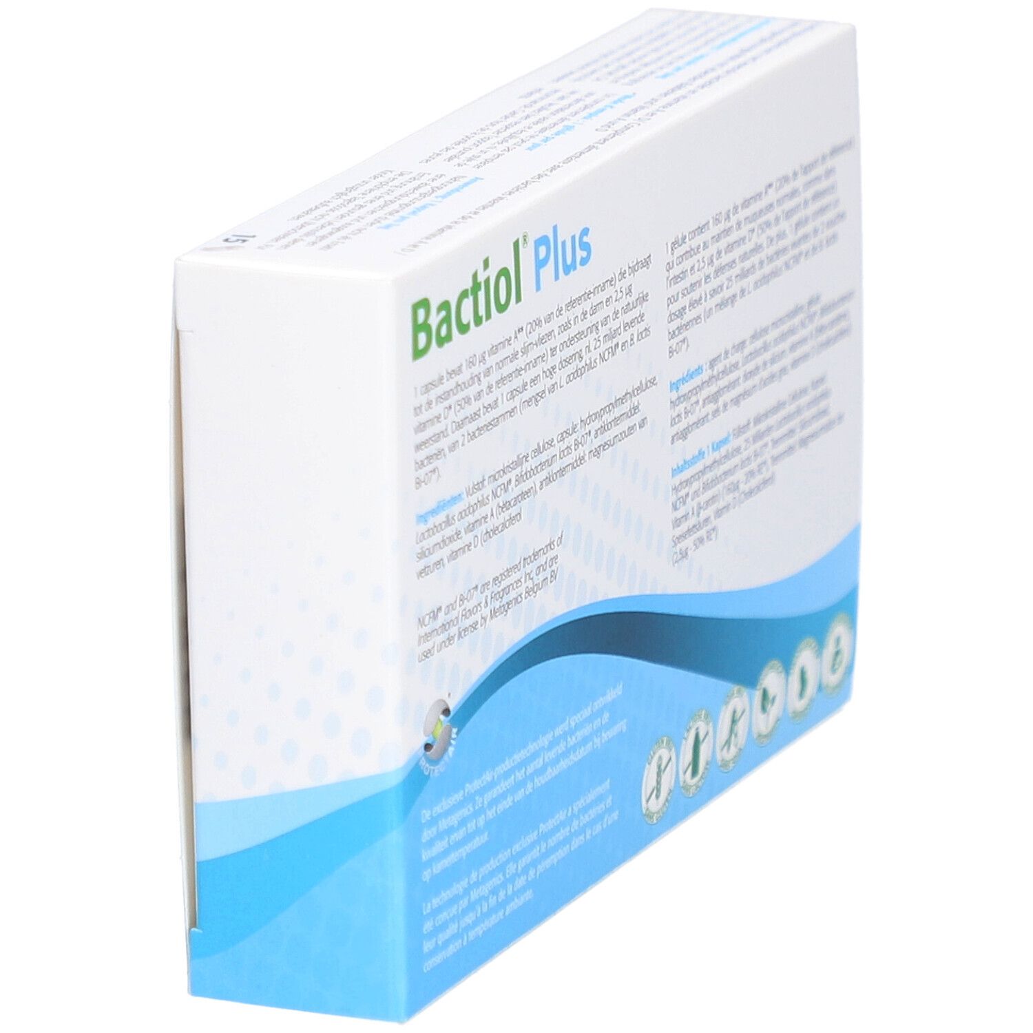 Bactiol Plus-verpakking. Ingrediënten en voedingswaarde. Merk Metagenics.