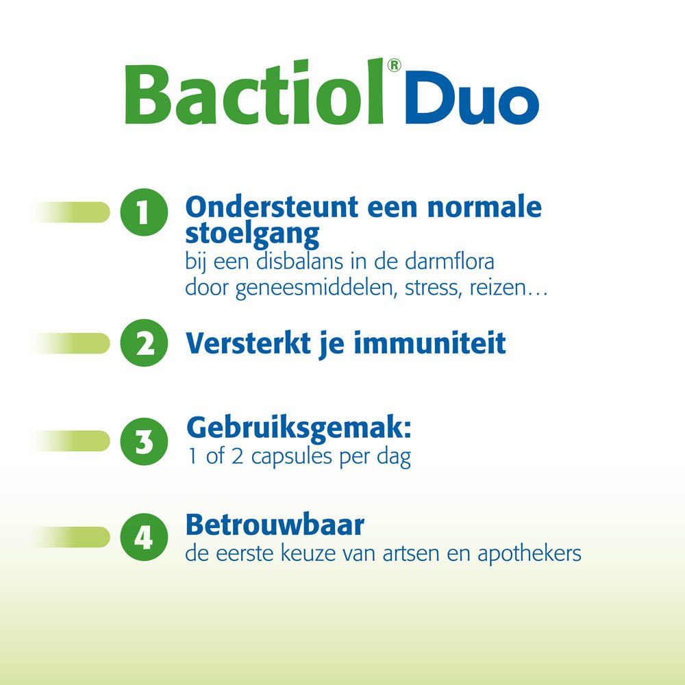Bactiol Duo grafiek. 3 voordelen: stoelgang, immuniteit, gemakkelijk gebruik. Metagenics.