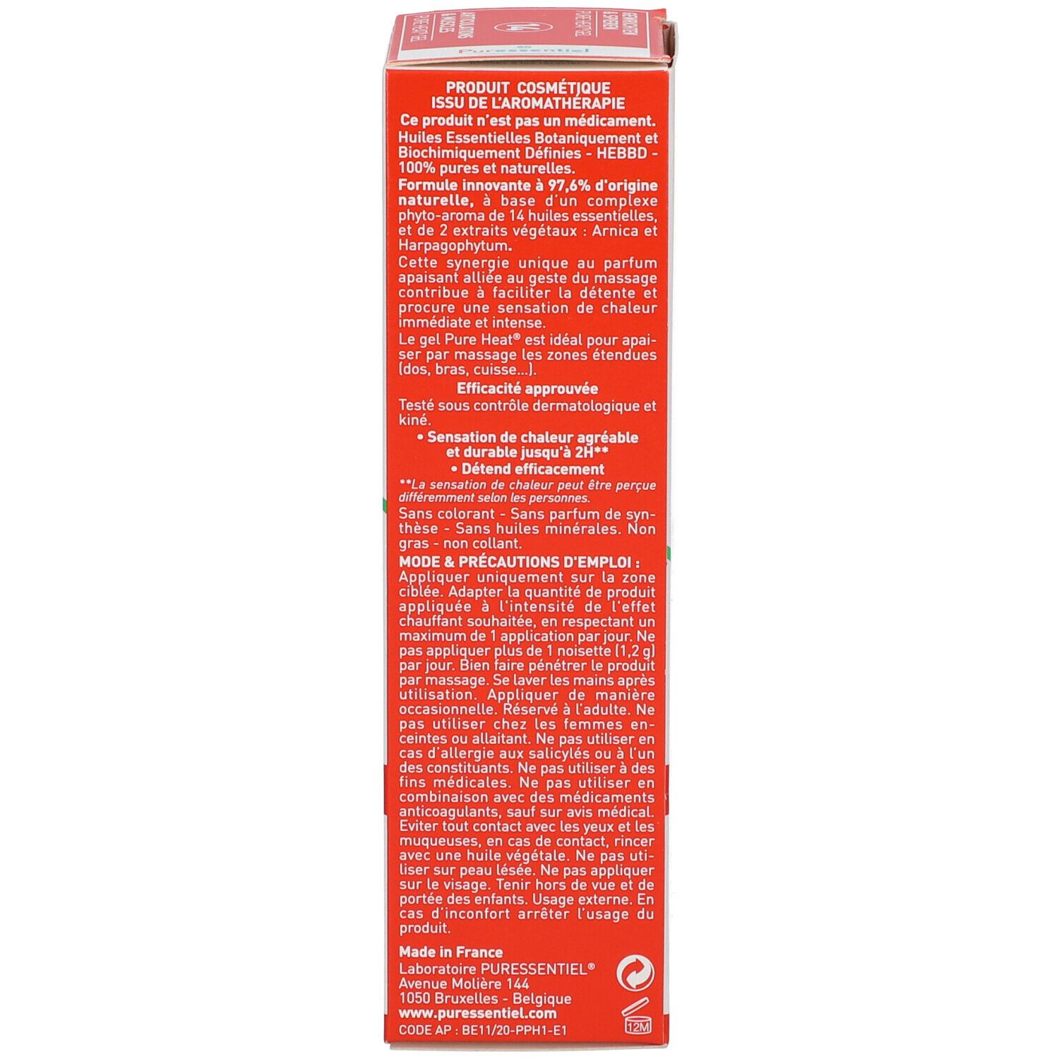 Produktverpackung, Detailansicht. Text mit Inhaltsstoffen und Anwendungshinweisen. Roter Hintergrund.