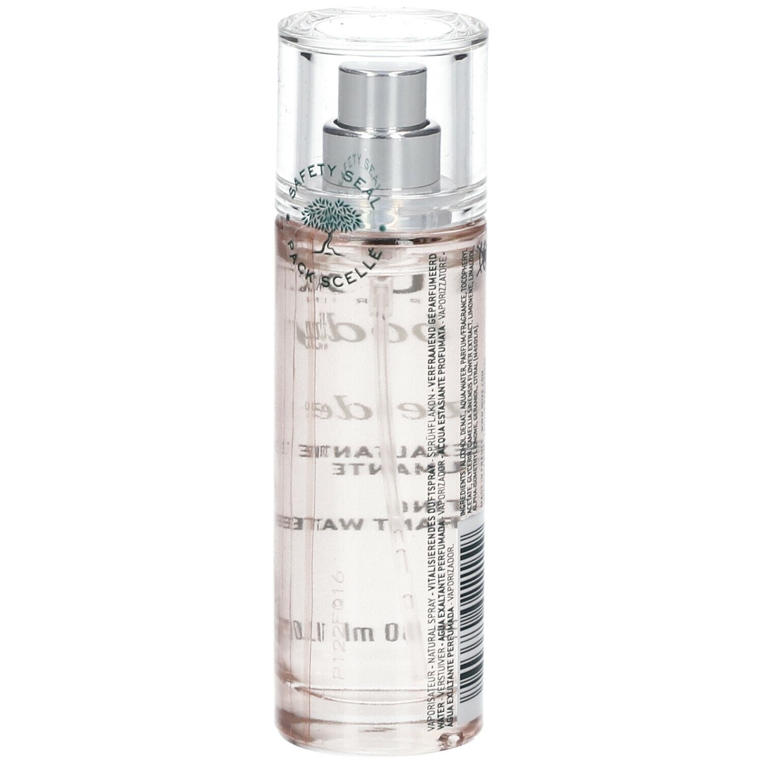 Flacon met verstuiver. Opschrift: NUXE body, Rêve de thé, Eau exaltante parfumante, Exalting fragrant water. Met zegel.