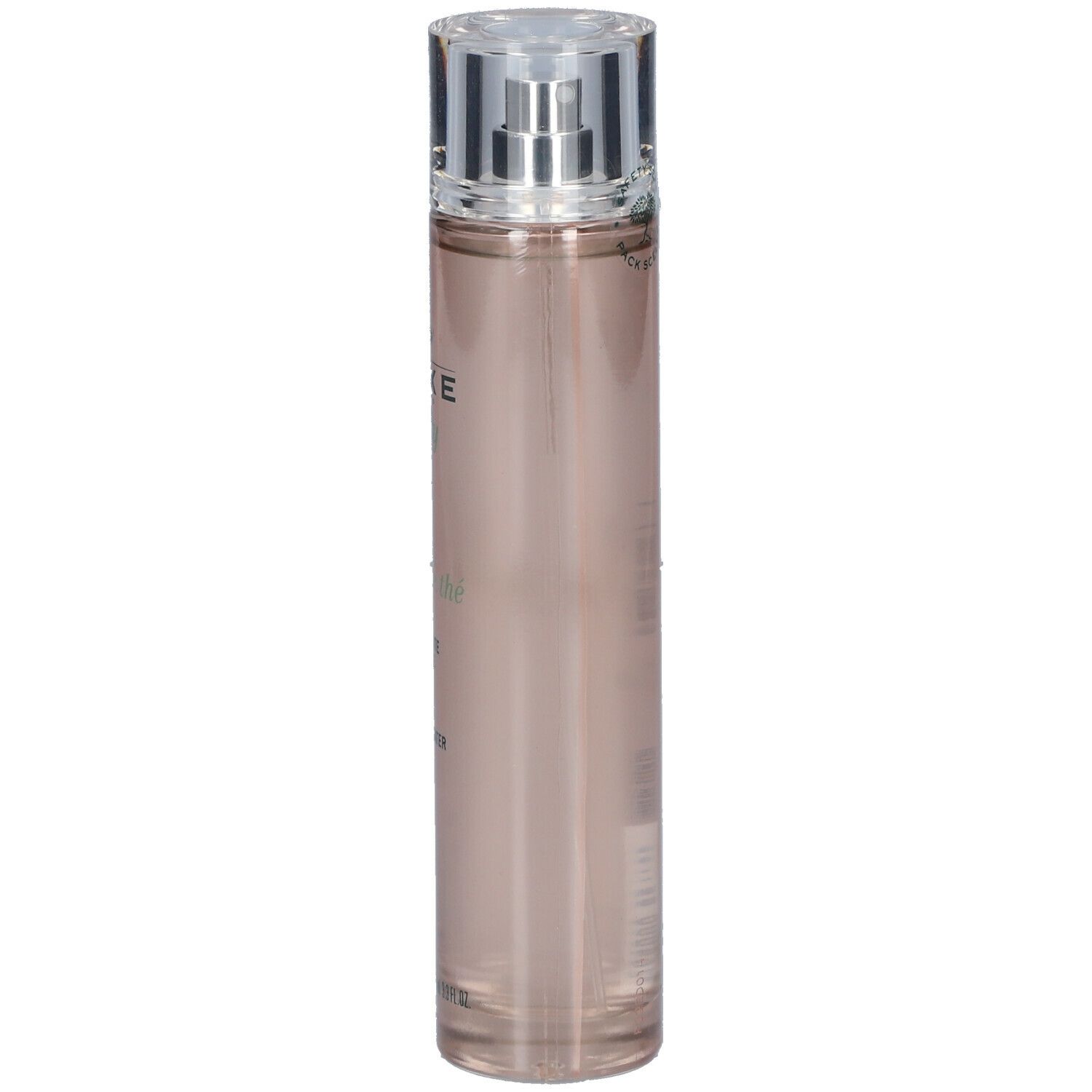 Spray parfumé NUXE Body Rêve de thé. Flacon transparent avec vaporisateur. Nom du produit et logo sur le devant.