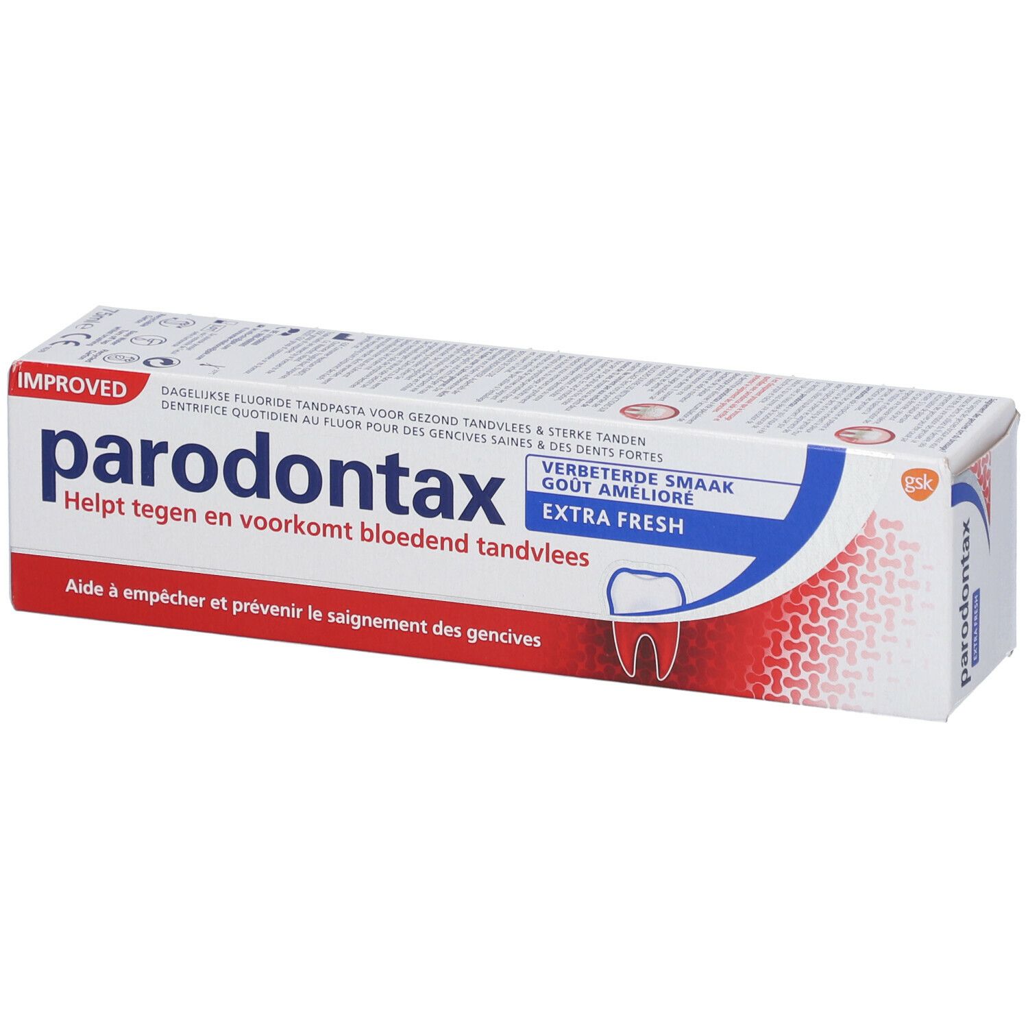Tandpasta verpakking. Parodontax Extra Fresh. Helpt bloedend tandvlees te voorkomen. 75ml.