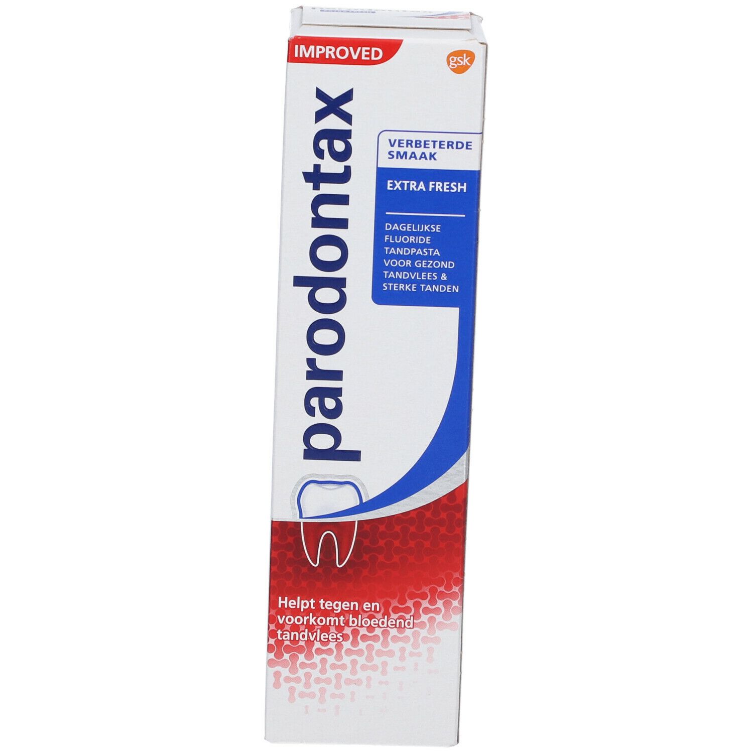 Tandpasta verpakking. Parodontax Extra Fresh. Helpt bloedend tandvlees te voorkomen. 75ml.
