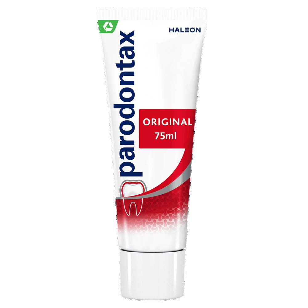 Tube de dentifrice parodontax® Original. Tube avec nom du produit et logo.