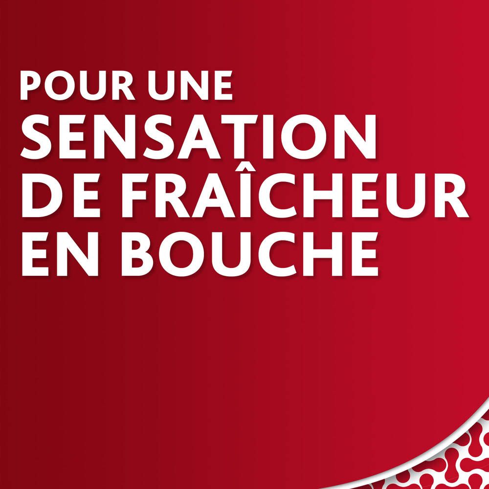 Texte sur fond rouge : Pour une sensation de fraîcheur en bouche.