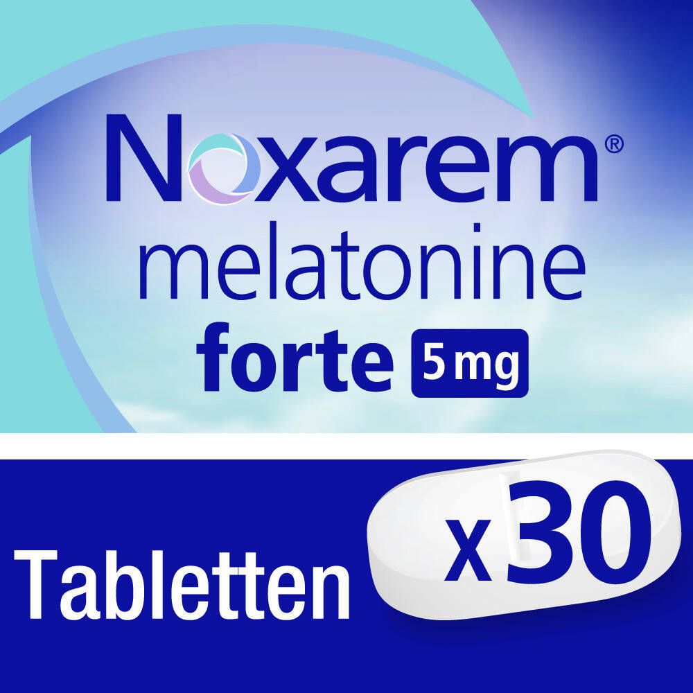 Verpakking Noxarem melatonine forte 5mg. Bevat 30 tabletten. Nederlandse tekst.