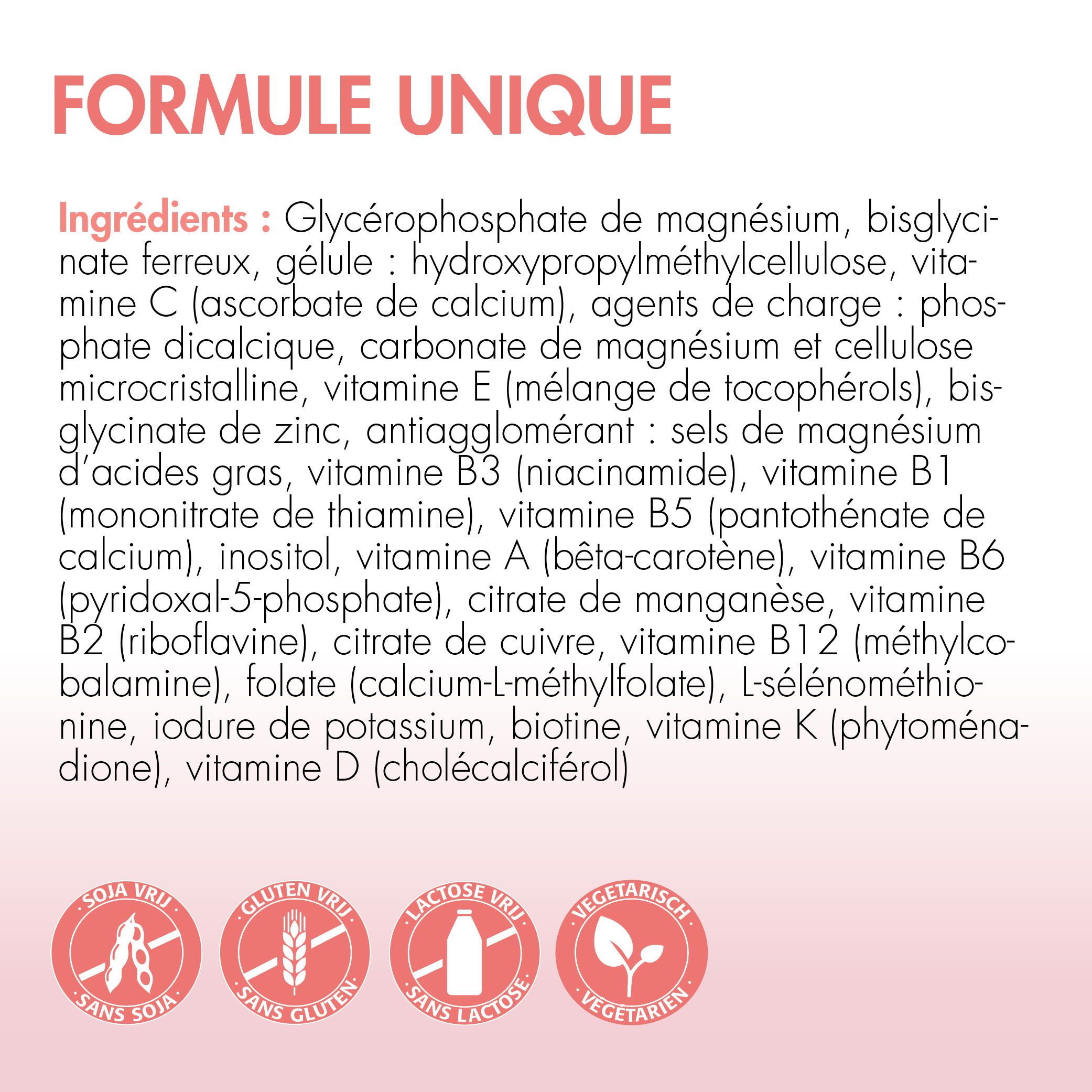 Infographie : Barinutrics Prenatal. Ingrédients : Glycérophosphate de magnésium, etc.