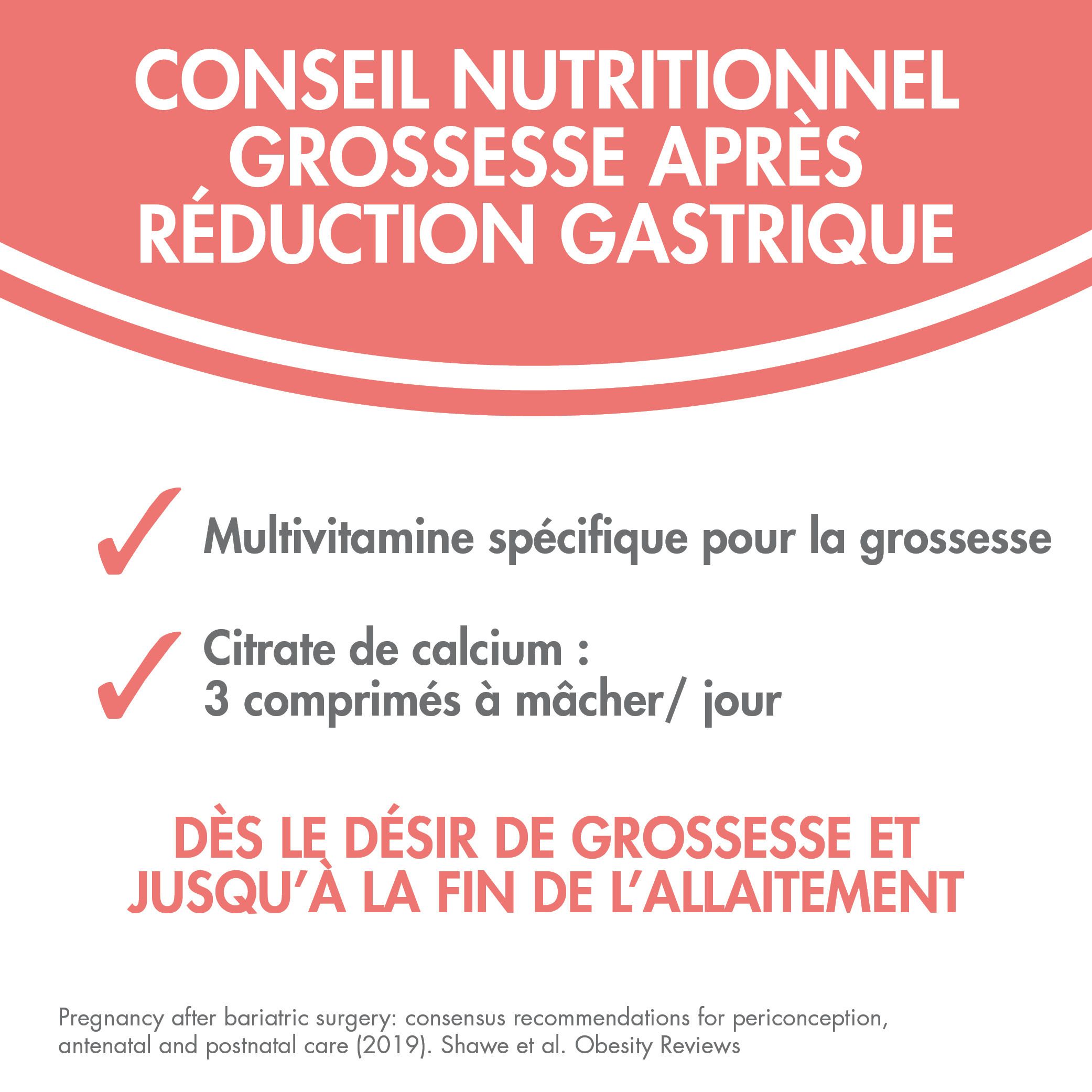 Infographie : Barinutrics Prenatal. Conseil nutritionnel après réduction gastrique.