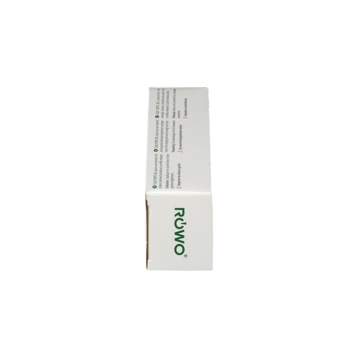 Seitenansicht der Produktverpackung. Grünes Logo und Produktinformationen. Text in mehreren Sprachen.