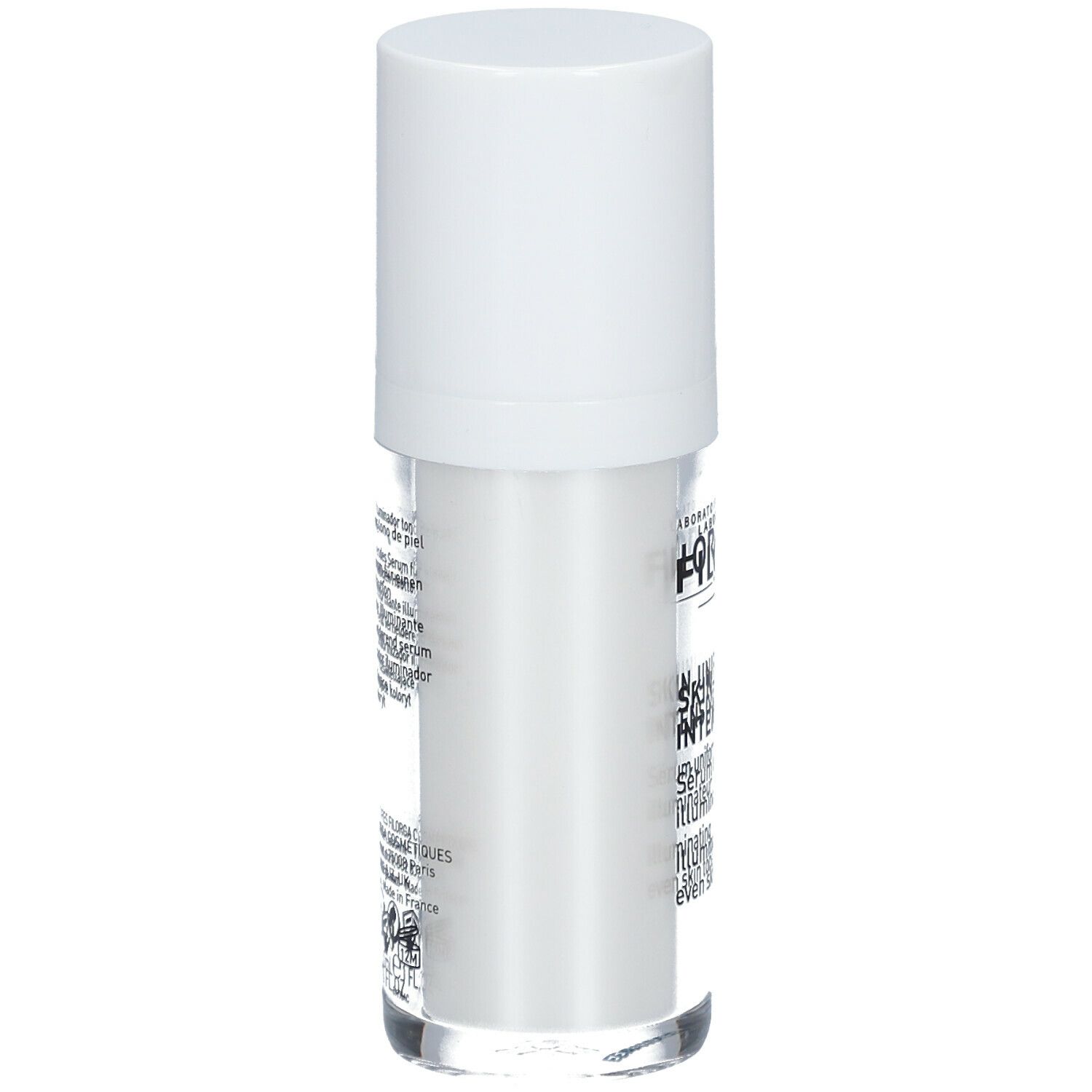 FILORGA Skin-Unify Intensive serum. Witte fles met witte dop. Achterkant met tekst. Transparante bodem.