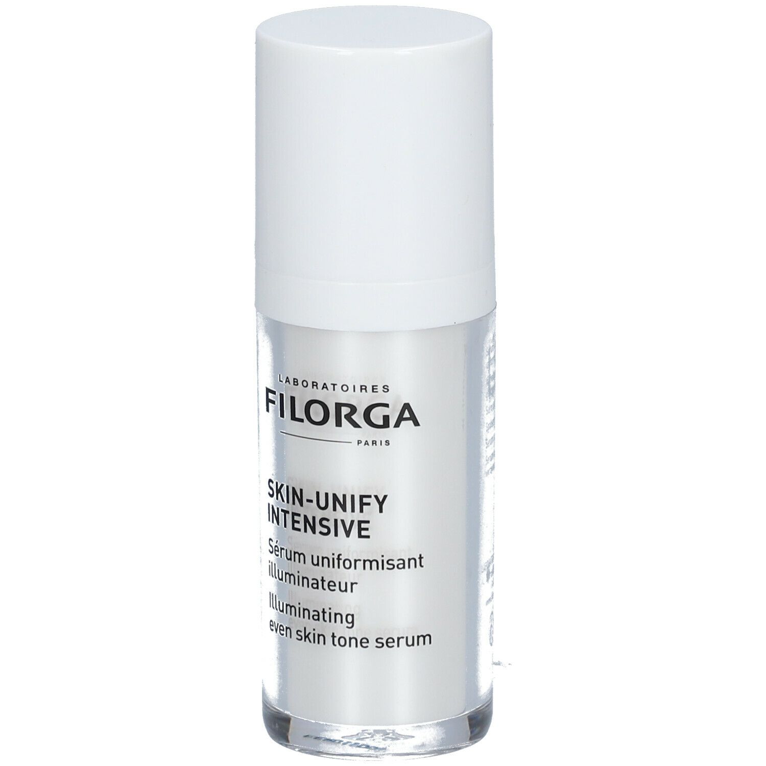 FILORGA Skin-Unify Intensive serum. Witte fles met witte dop. Tekst op de fles.