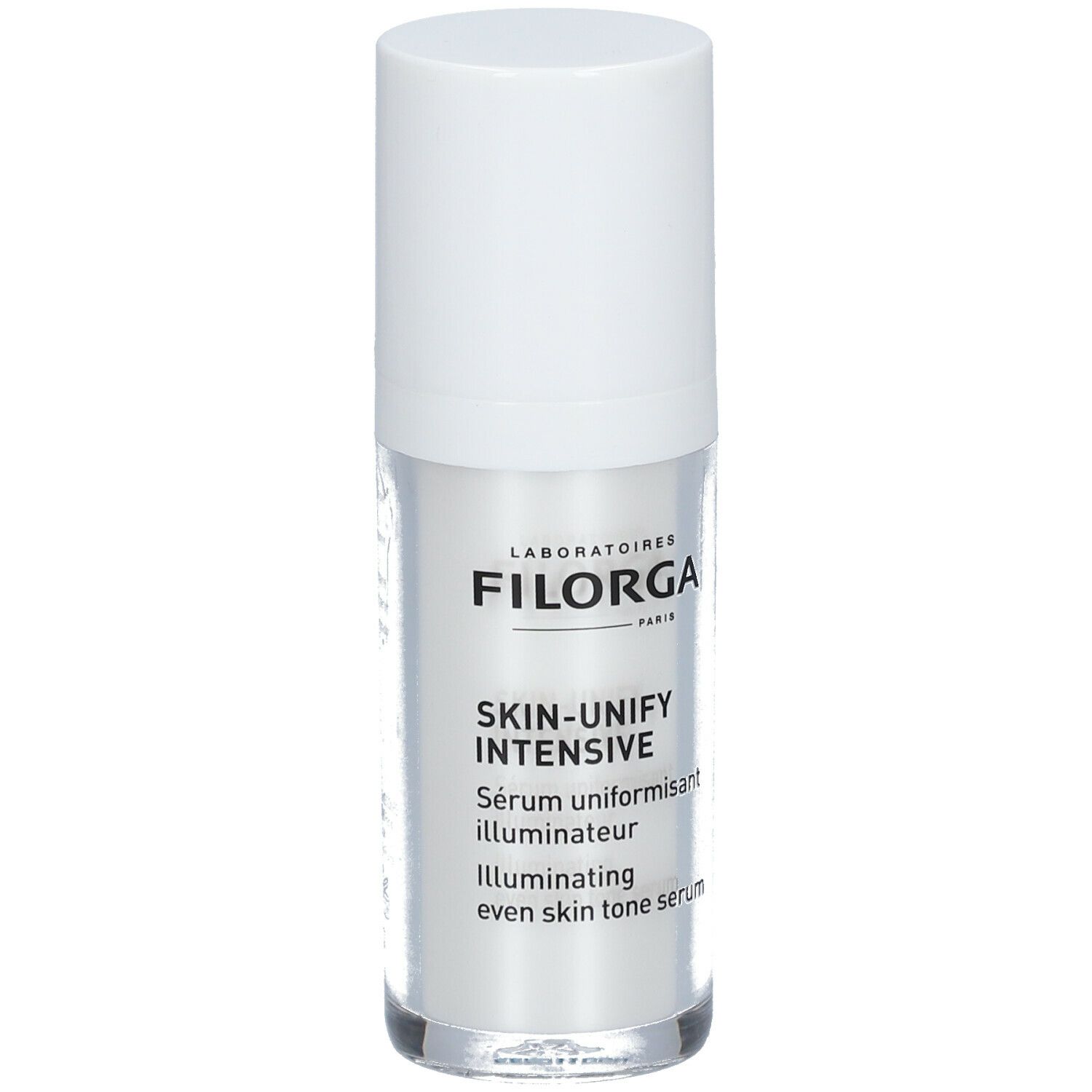 FILORGA Skin-Unify Intensive serum. Witte fles met witte dop. Tekst op de fles.