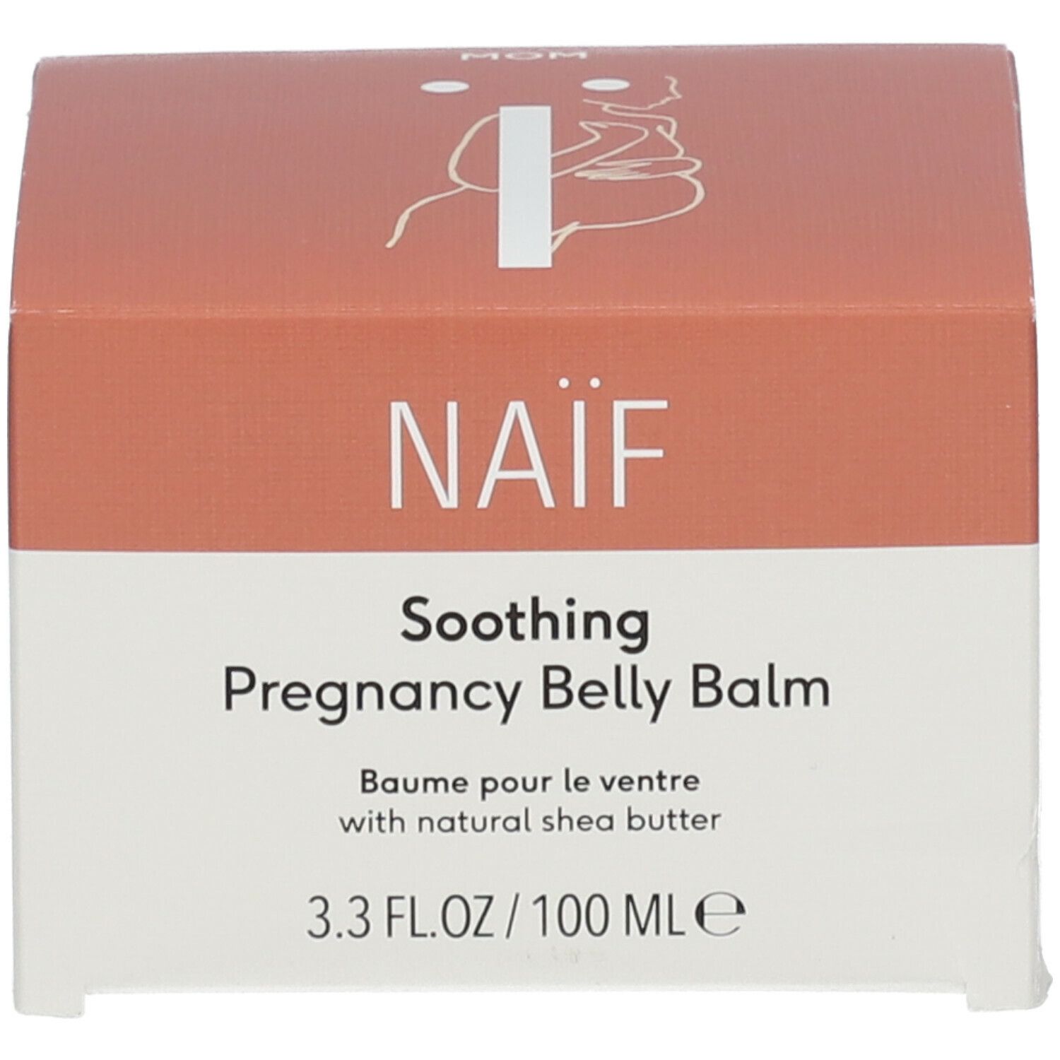 Schachtel mit Aufschrift: Naif, Soothing Pregnancy Belly Balm. 3.3 FL.OZ./100 ml e.