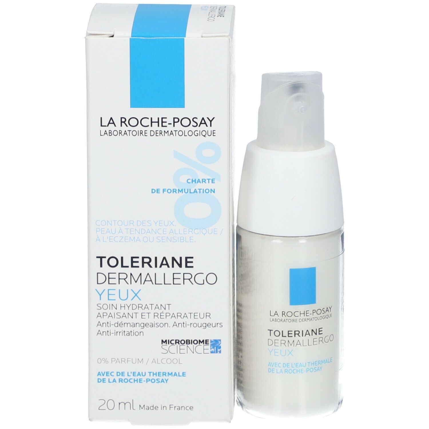 Produktverpackung und Flasche. Text: Toleriane Dermallergo Augen. Marke: La Roche-Posay.