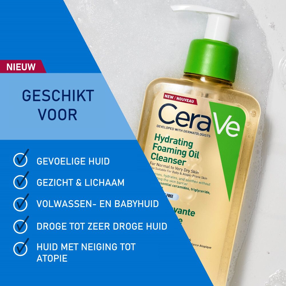 CeraVe reinigingsproduct. Geschikt voor gevoelige, droge huid en eczeem. Tekst en logo.