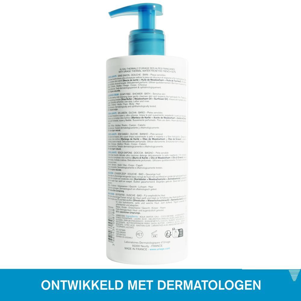 Achterkant van de dispenser. Tekst: Ontwikkeld met dermatologen.