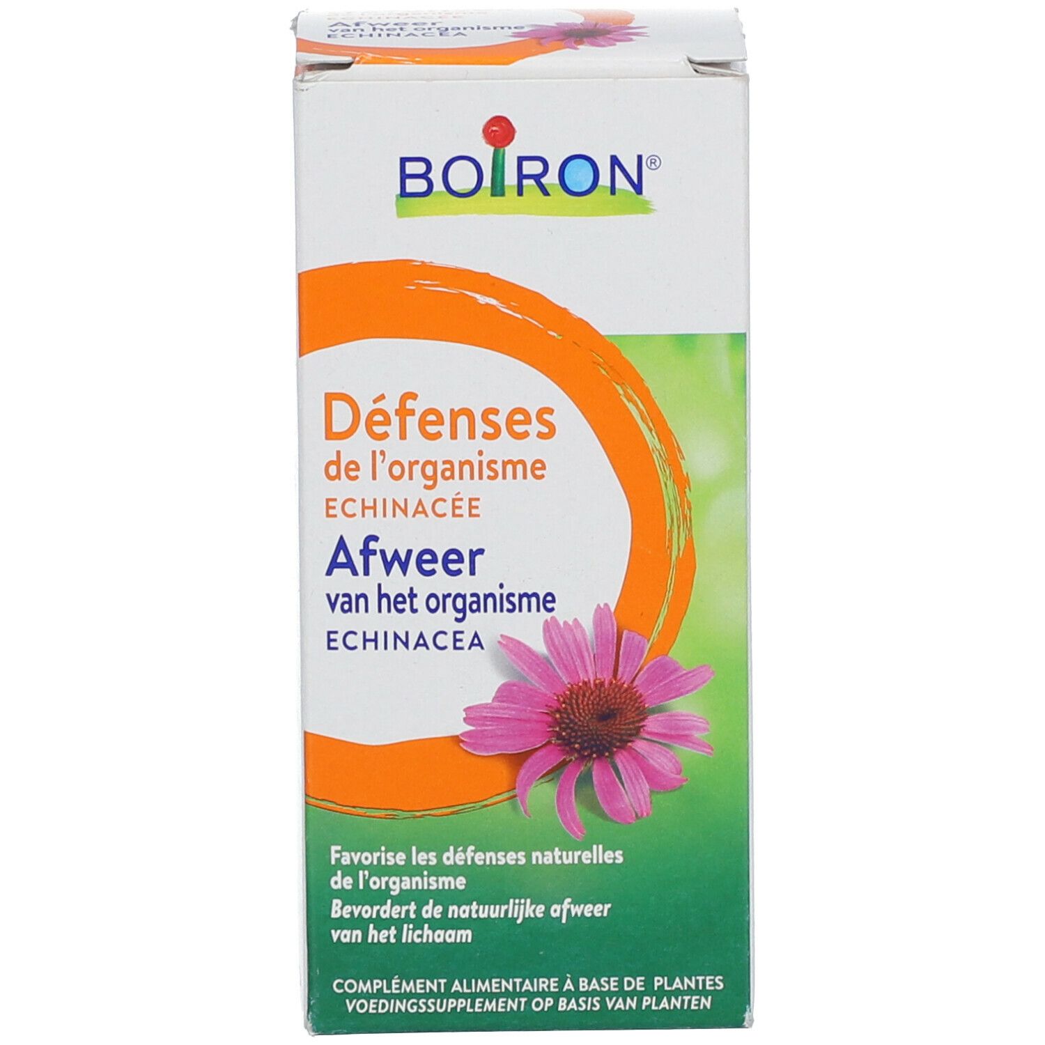 Doos met tekst, logo en afbeelding van een bloem.