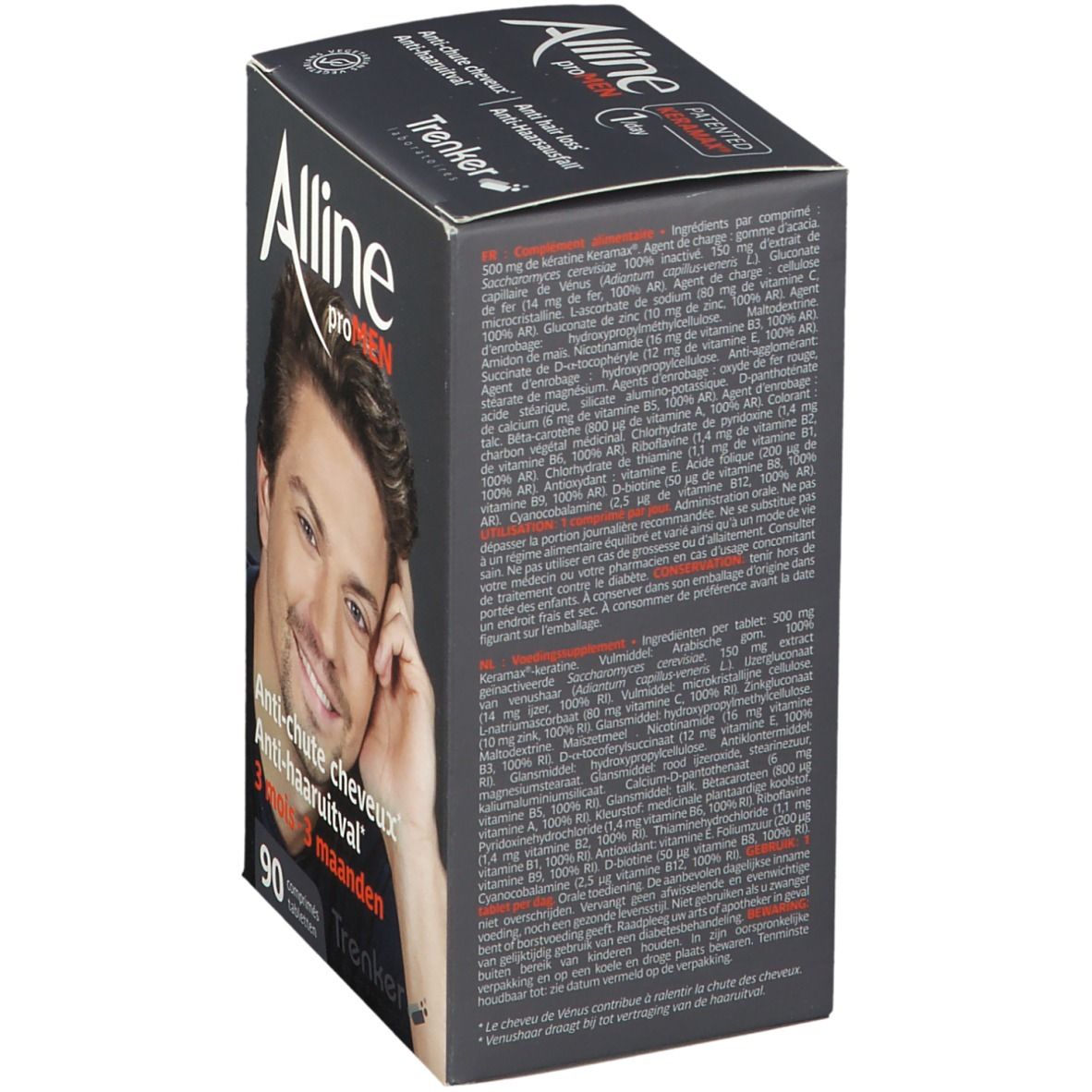 Rückseite der Alline proMen Packung mit Inhaltsstoffen und Anwendungshinweisen.