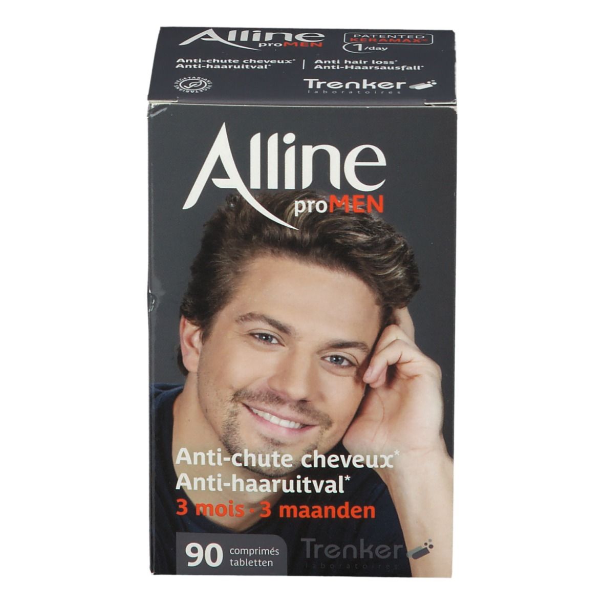 Alline proMen Packung mit 90 Tabletten, 3 Monate Behandlung gegen Haarausfall.