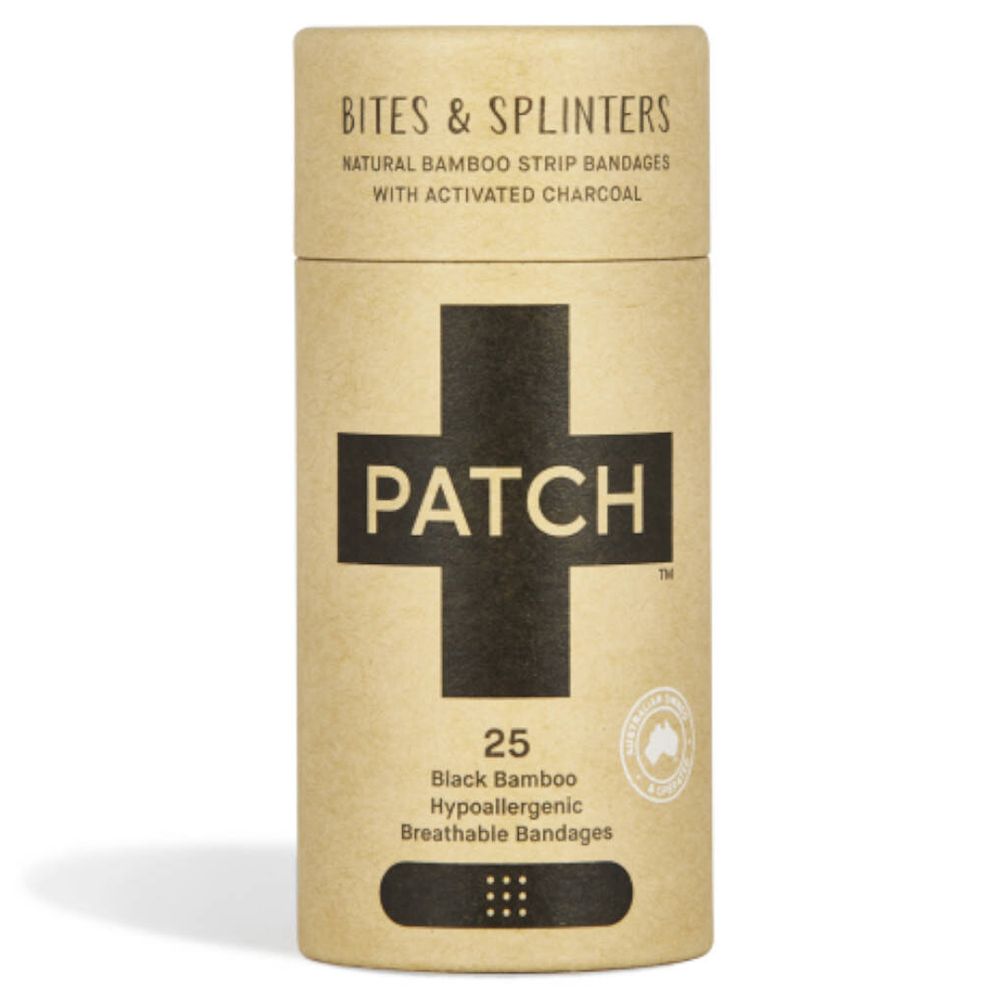 Cilindrische verpakking PATCH. Natuurlijke bamboe pleisters met actieve kool. 25 pleisters. Gecertificeerd.
