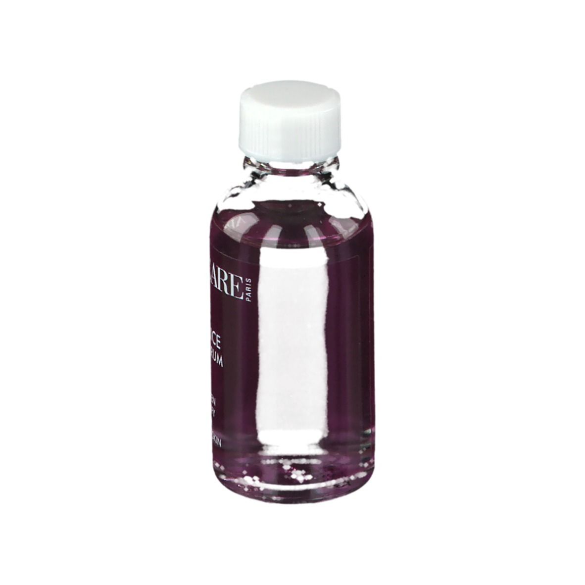 Serumfles met witte dop. Opschrift: APOT.CARE, Licorice Pure Serum. Voor geïrriteerde huid.