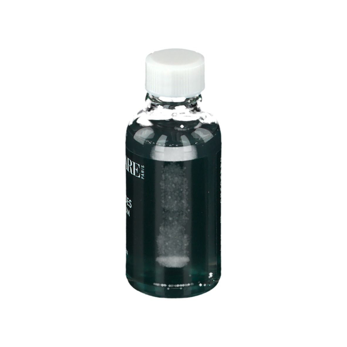 Serumfles met witte dop. Opschrift: APOT.CARE, Ceramides Pure Serum. Groen etiket.