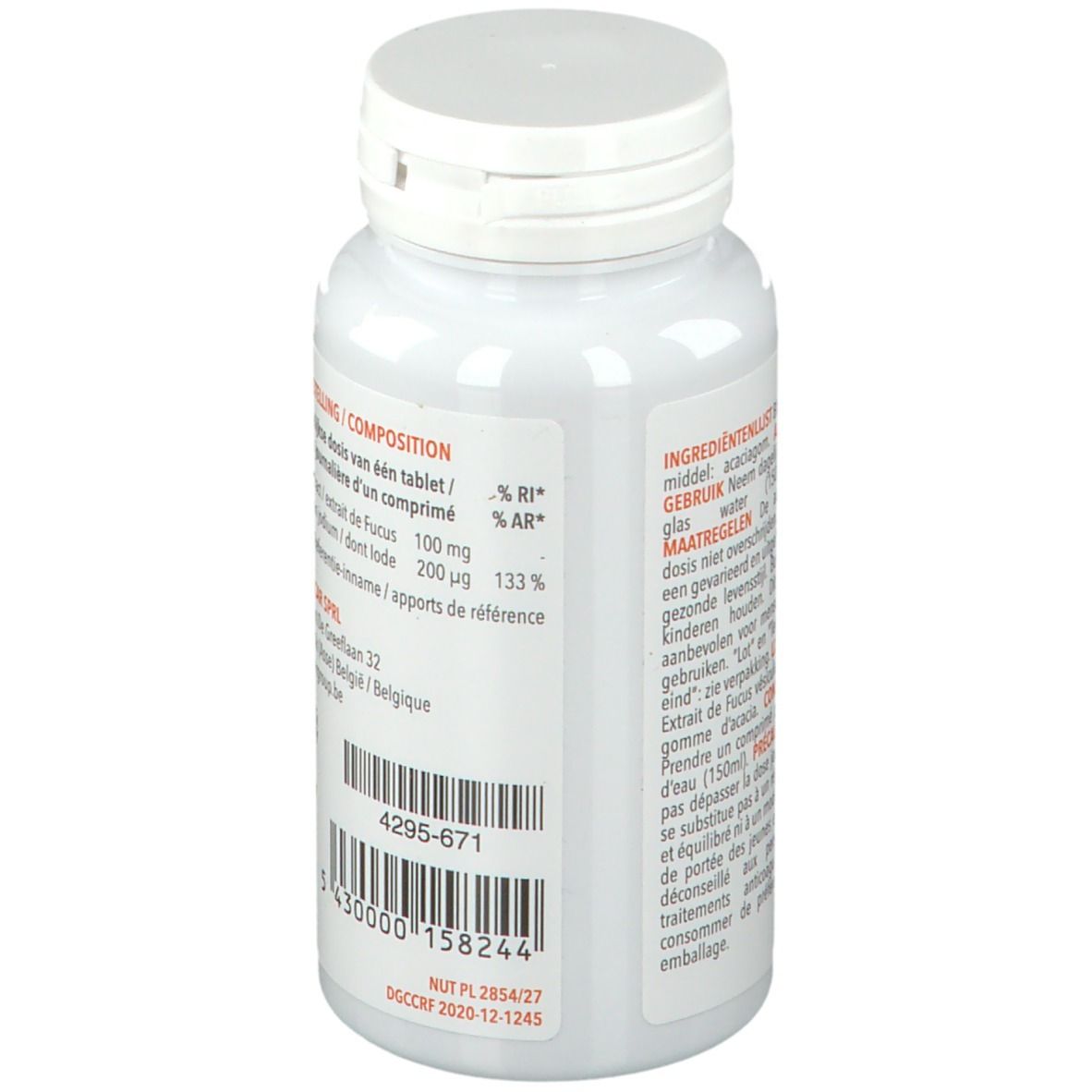 Rückansicht der weißen Flasche. Enthält Informationen zu Inhaltsstoffen und Gebrauchsanweisungen.