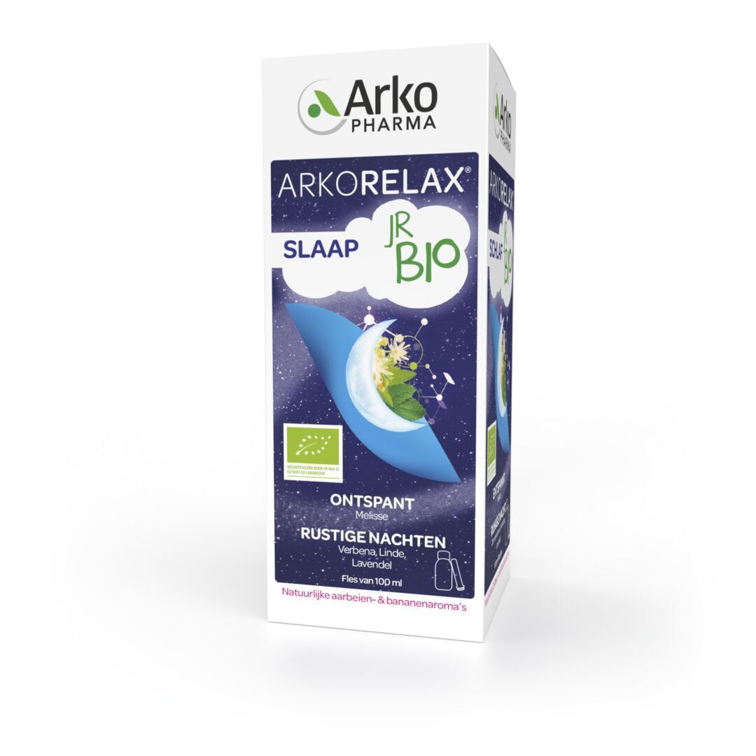 Productverpakking. Witte doos met productnaam en logo. Bio-certificering. Fles en toebehoren.