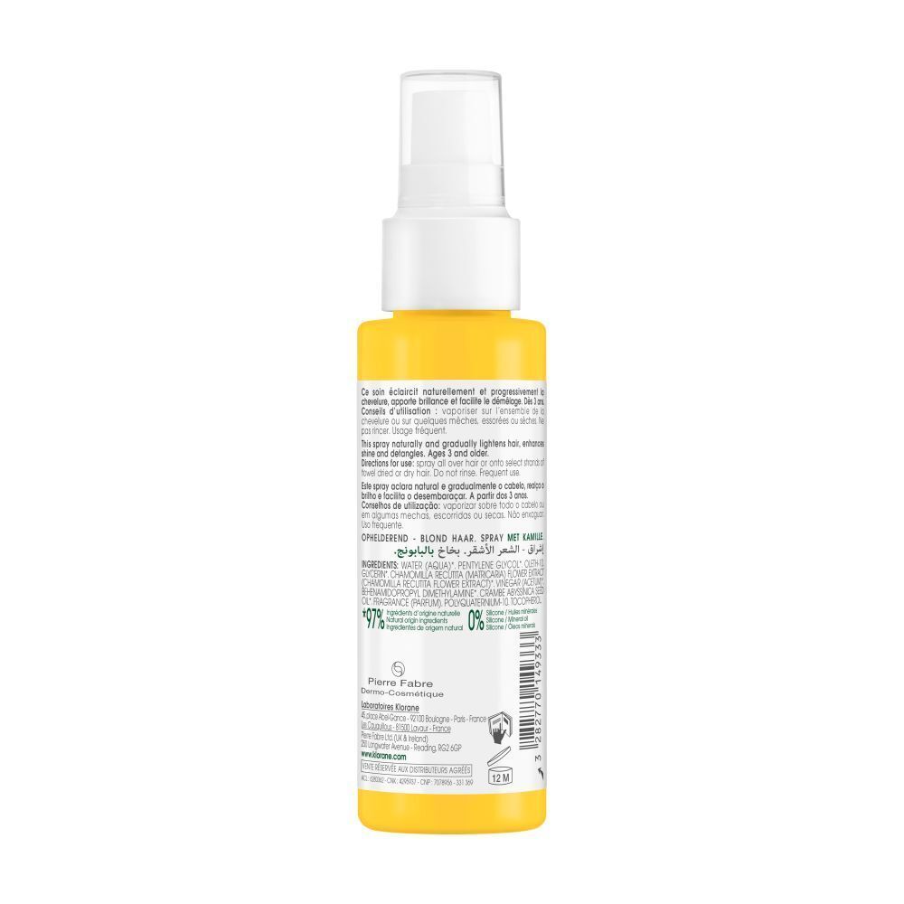 Dos du flacon jaune avec informations produit et ingrédients.